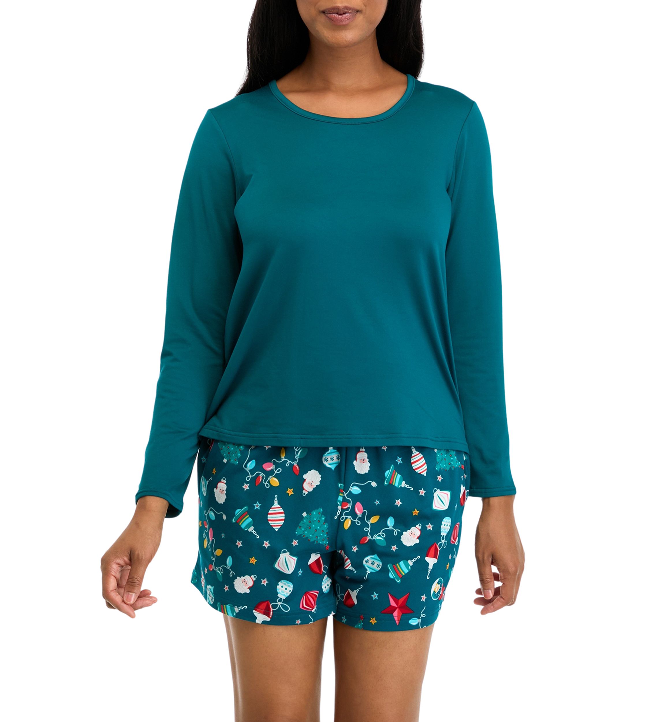 Womens Holiday Lights Solid Long Sleeve Top