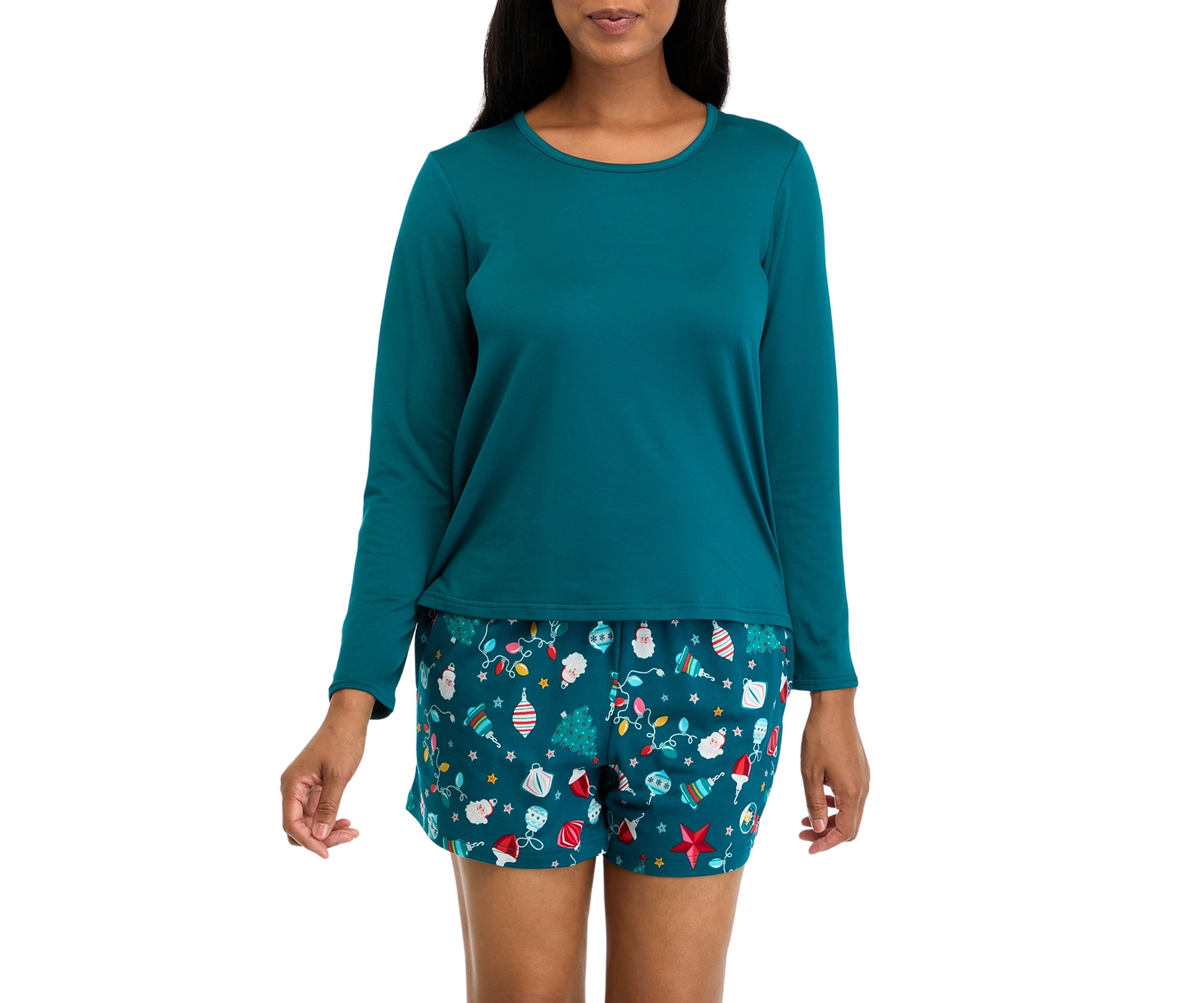 Womens Holiday Lights Solid Long Sleeve Top