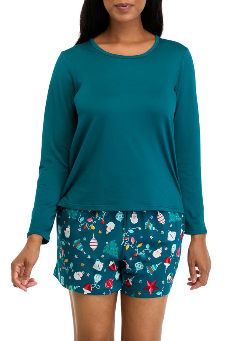 Womens Holiday Lights Solid Long Sleeve Top