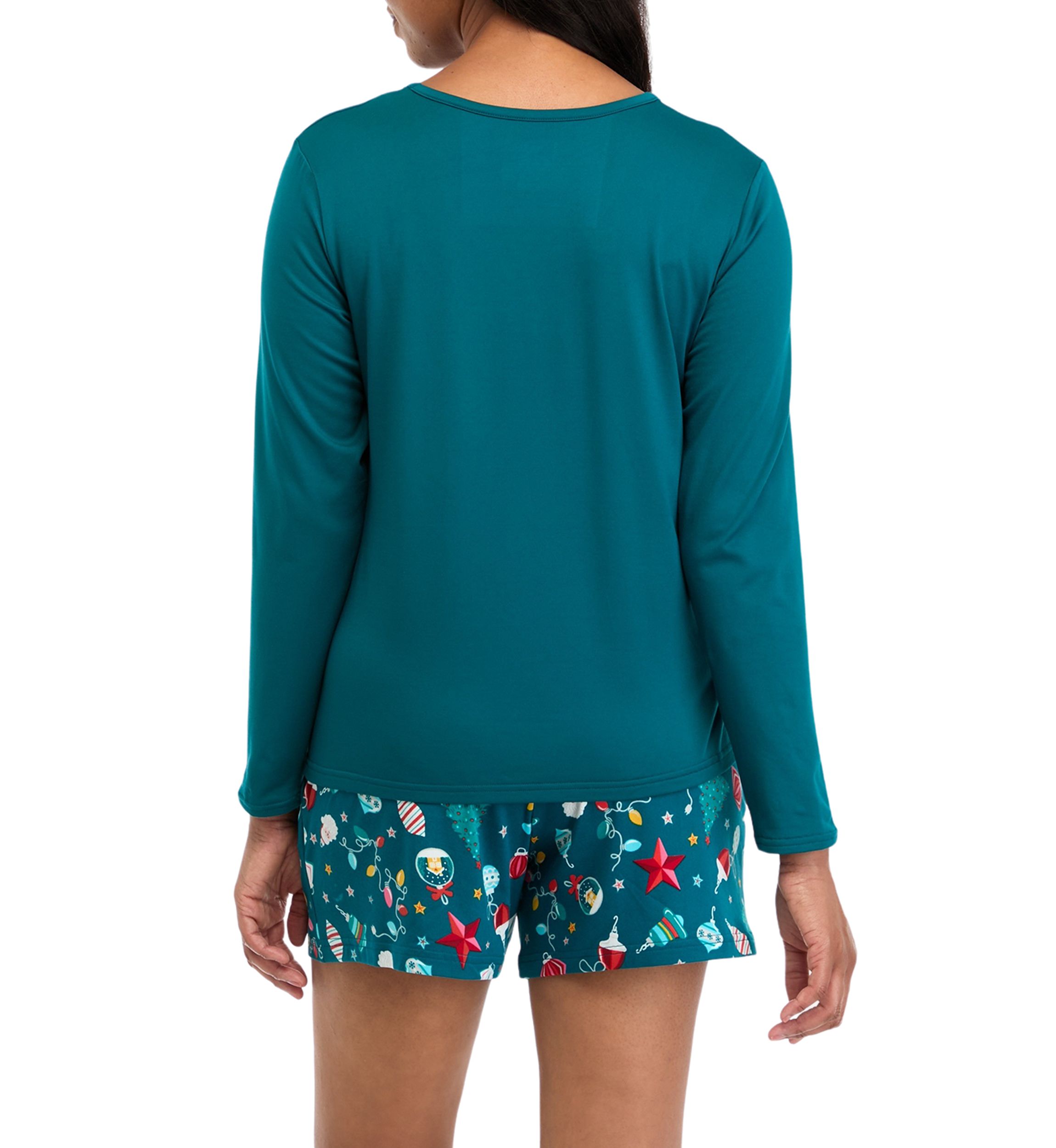 Womens Holiday Lights Solid Long Sleeve Top