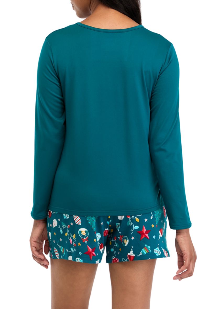 Womens Holiday Lights Solid Long Sleeve Top