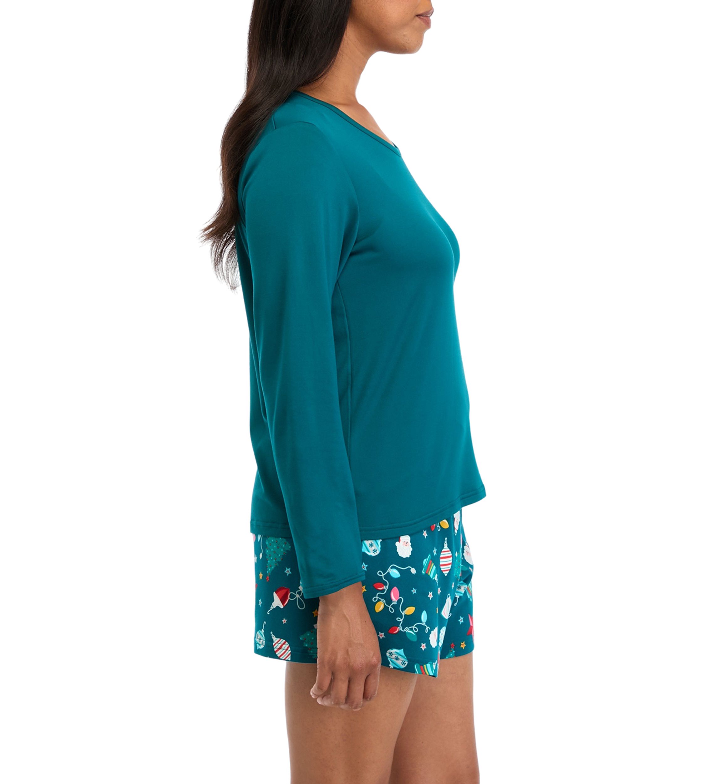 Womens Holiday Lights Solid Long Sleeve Top