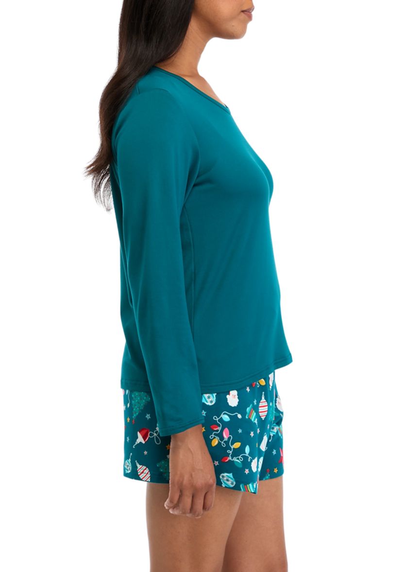 Womens Holiday Lights Solid Long Sleeve Top