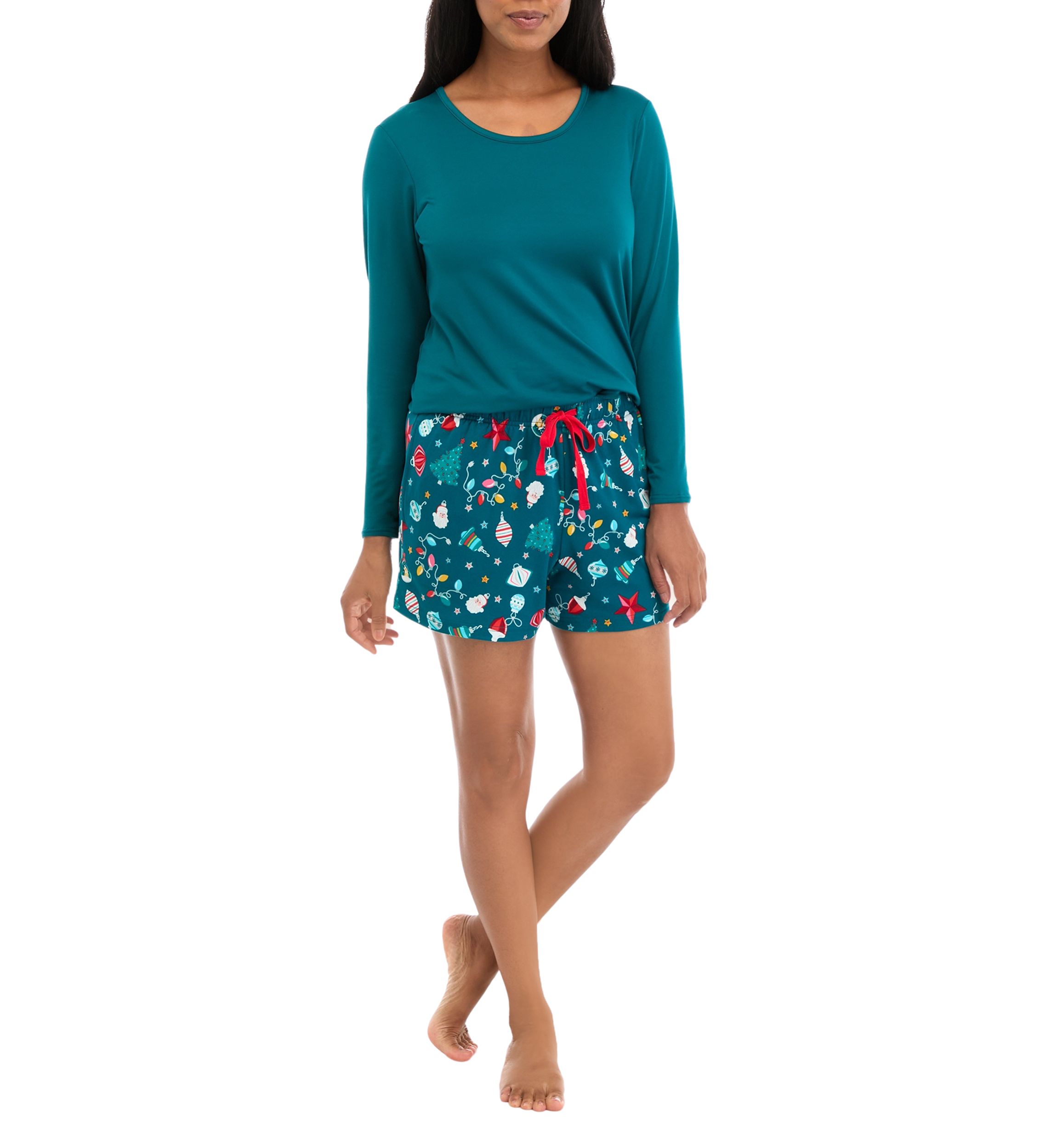 Womens Holiday Lights Solid Long Sleeve Top