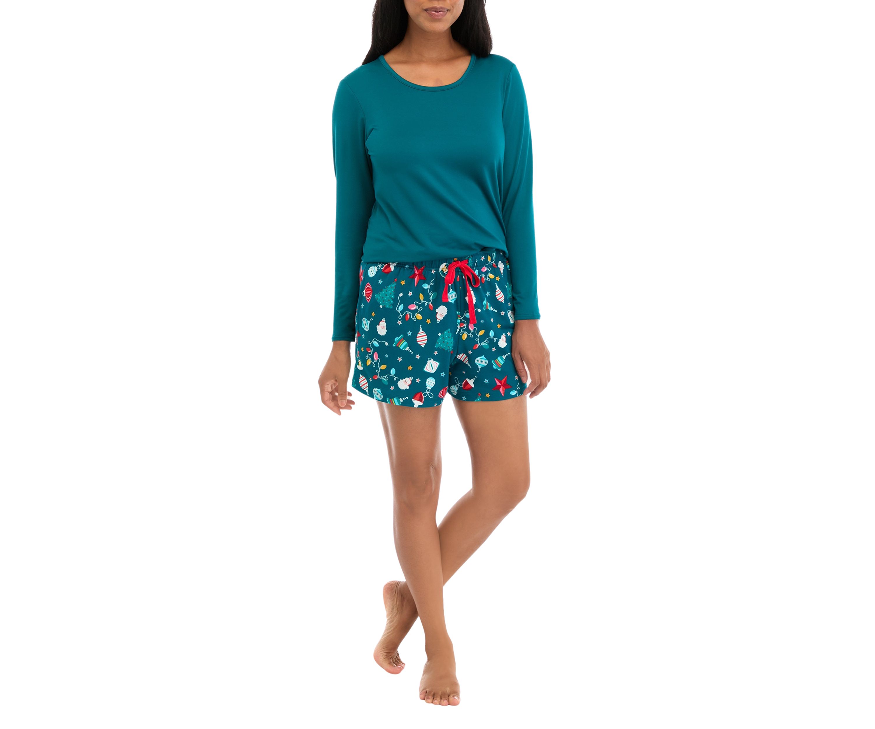 Womens Holiday Lights Solid Long Sleeve Top