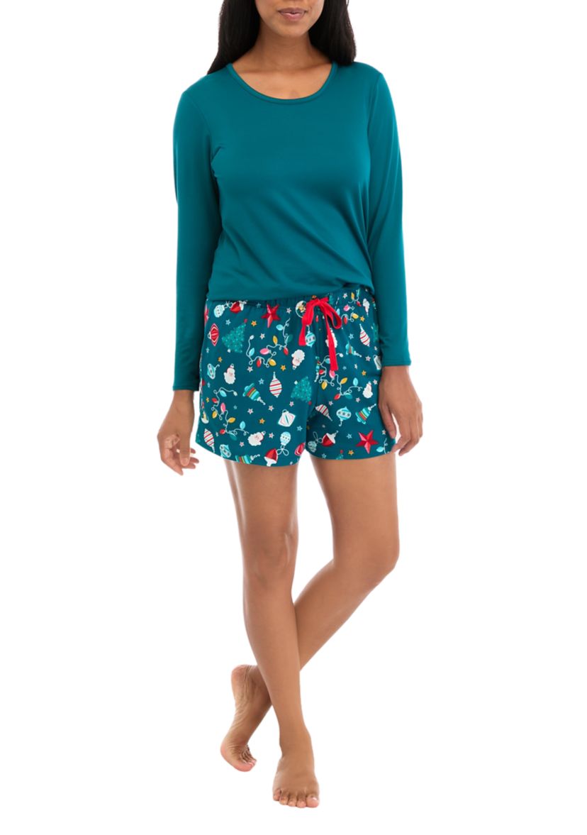 Womens Holiday Lights Solid Long Sleeve Top