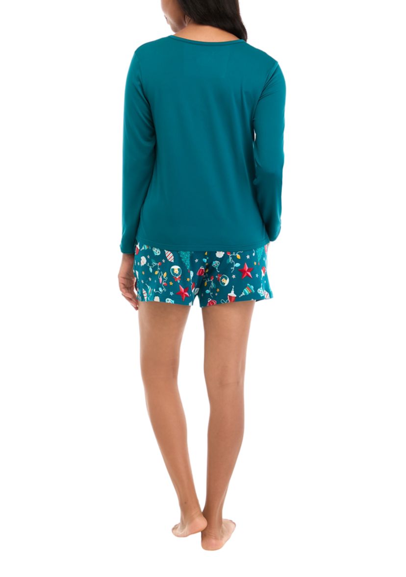 Womens Holiday Lights Solid Long Sleeve Top