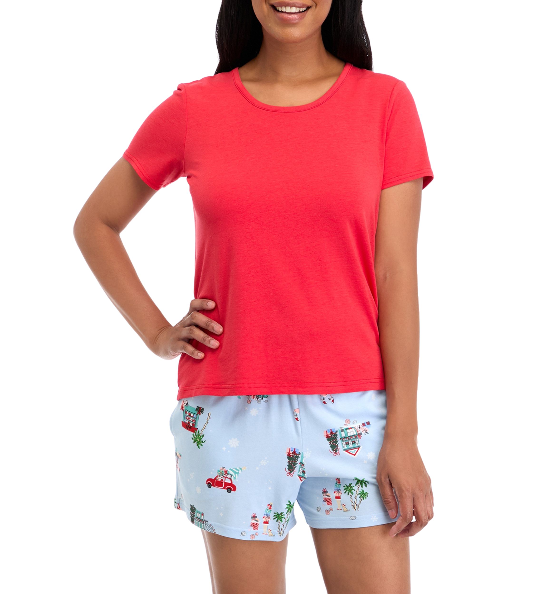 Womens Holiday Shopping Solid Short Sleeve Top