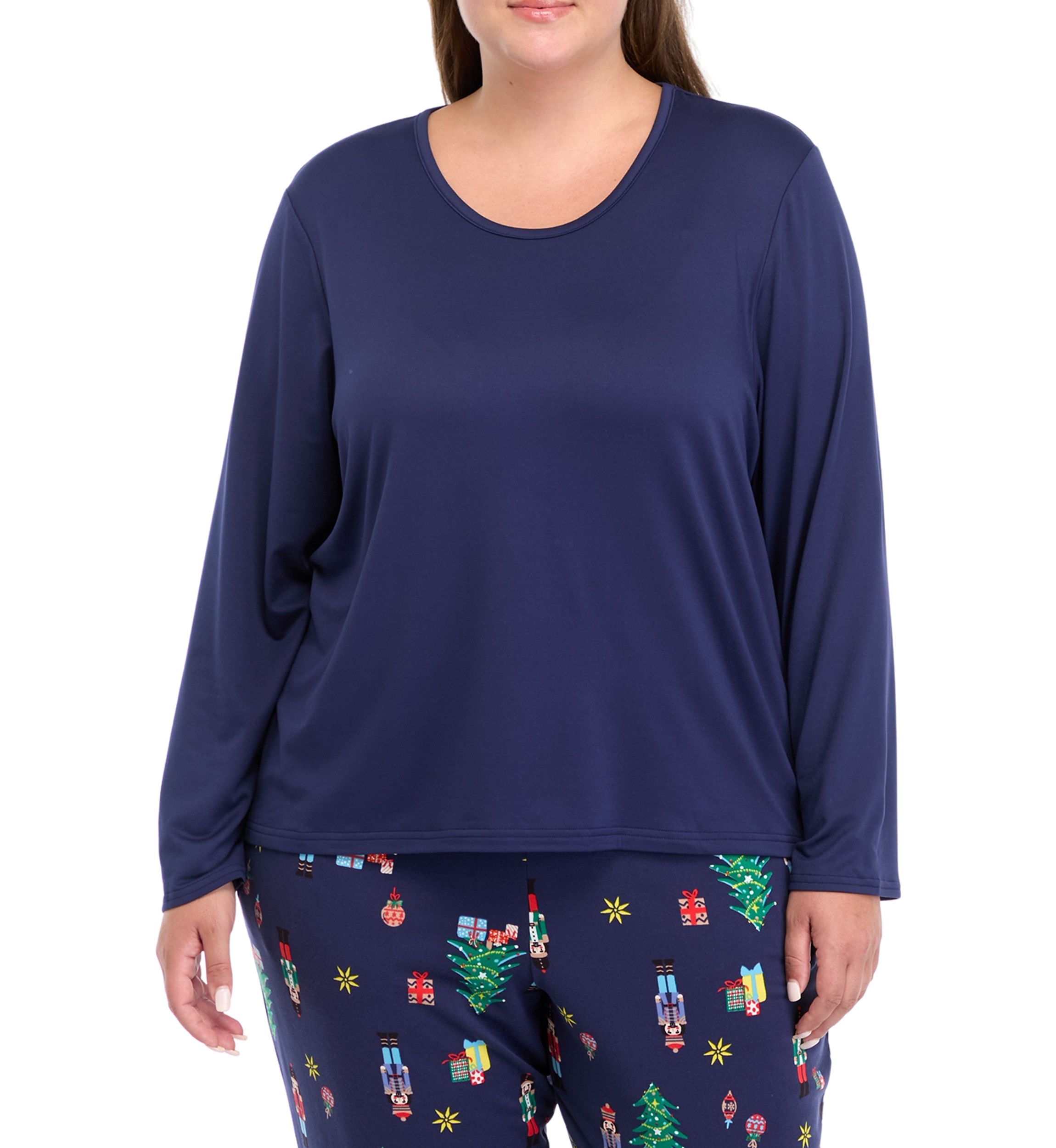 Plus Size Nutcracker Solid Long Sleeve Pajama Top
