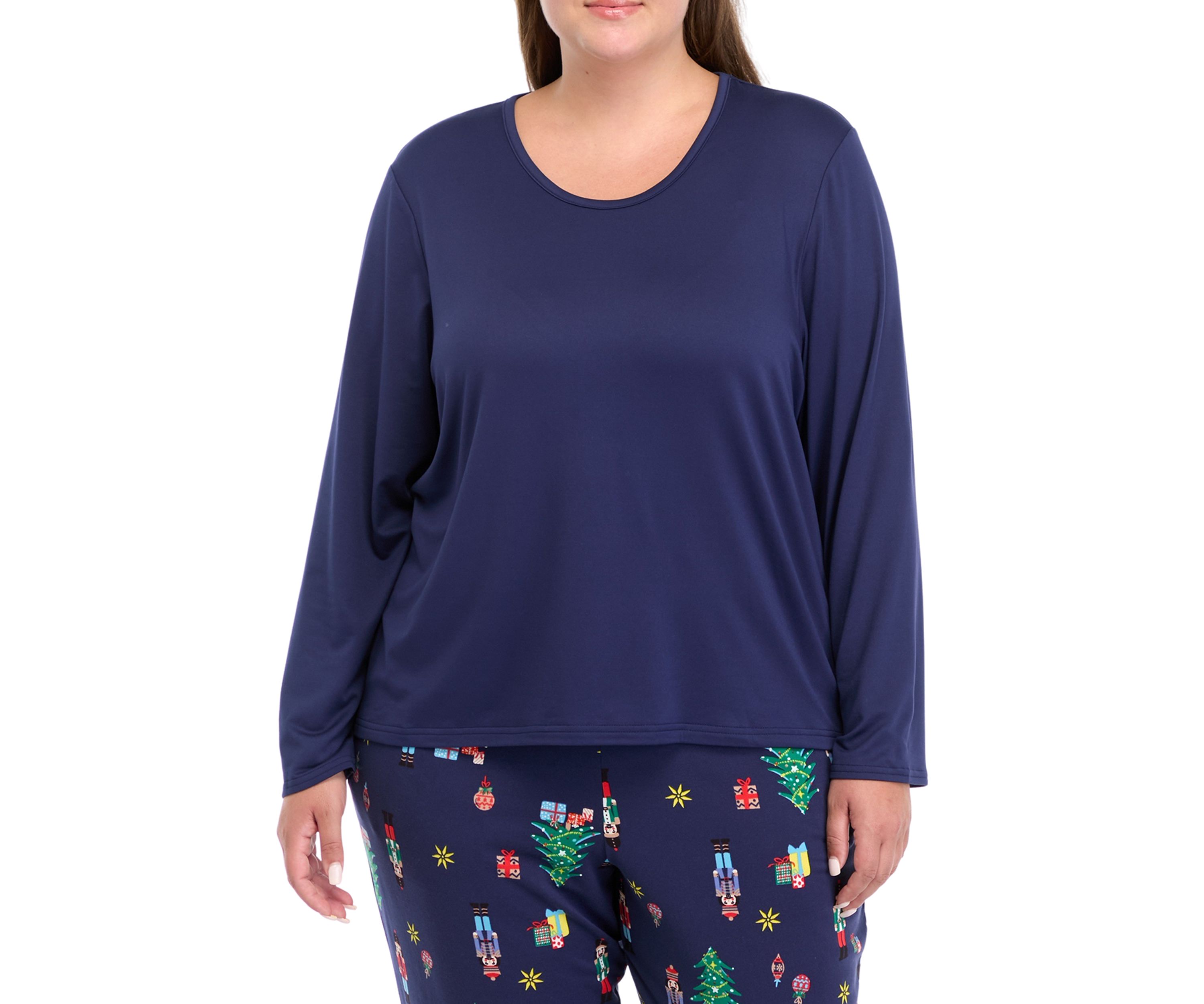 Plus Size Nutcracker Solid Long Sleeve Pajama Top