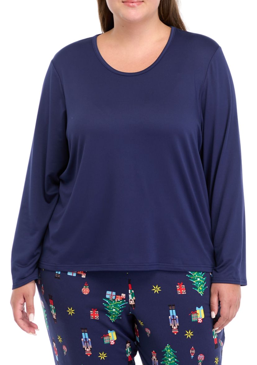 Plus Size Nutcracker Solid Long Sleeve Pajama Top