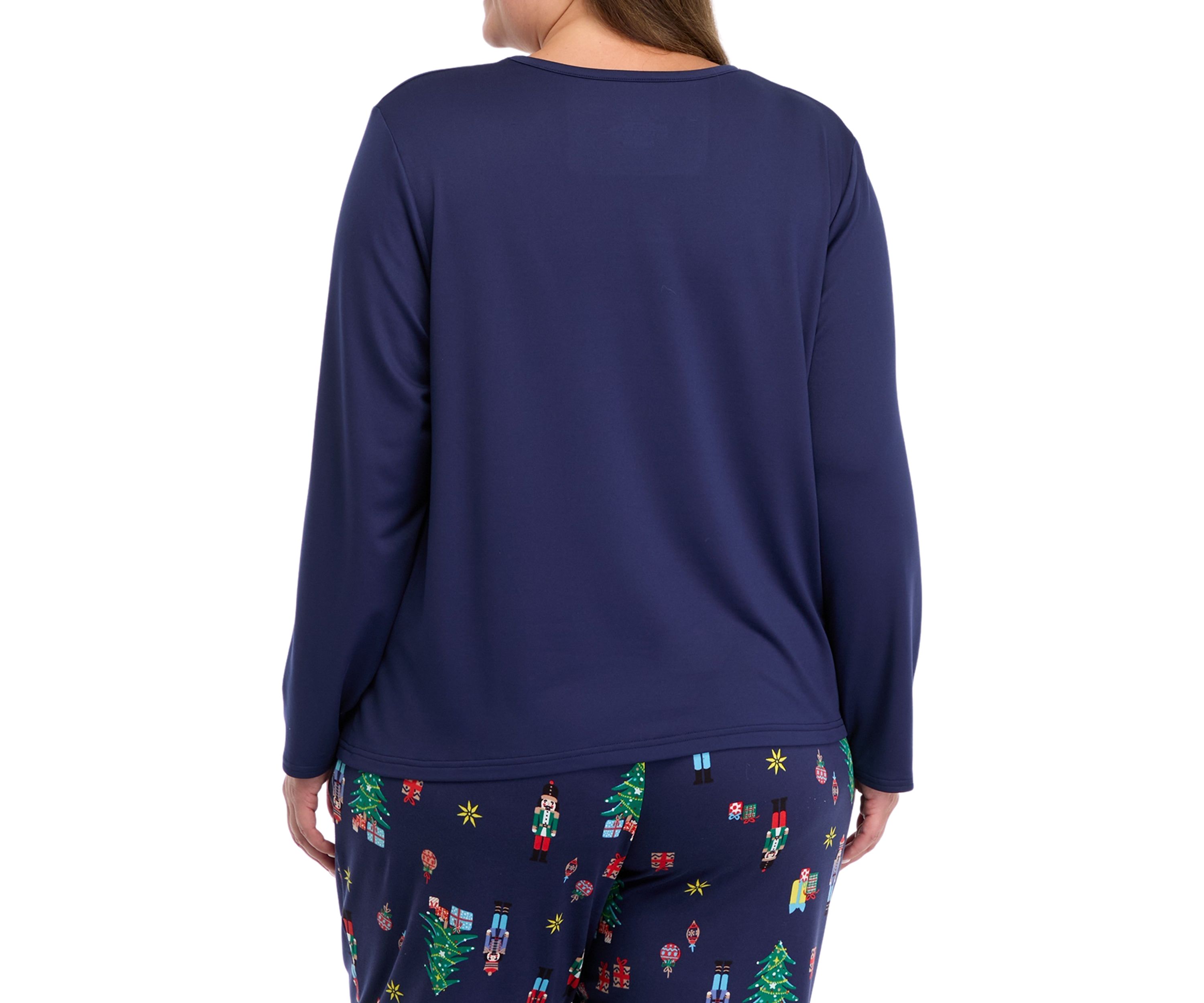 Plus Size Nutcracker Solid Long Sleeve Pajama Top