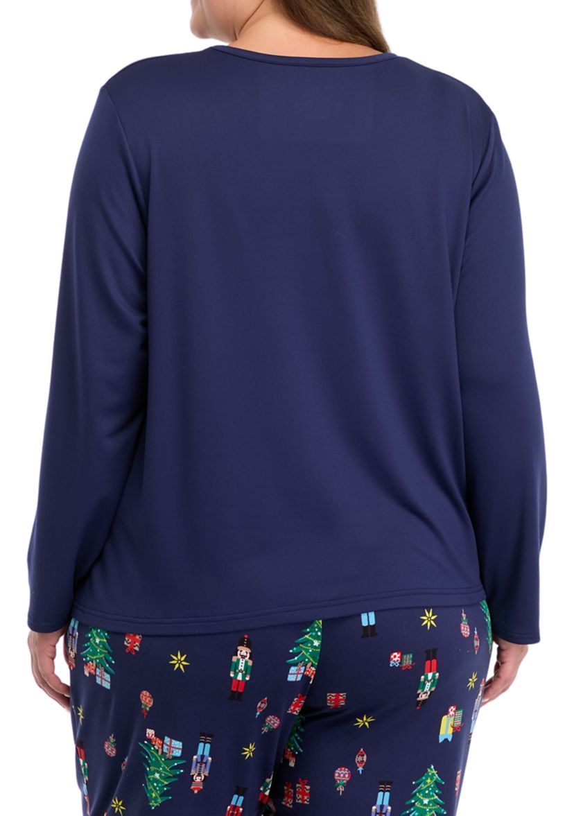 Plus Size Nutcracker Solid Long Sleeve Pajama Top