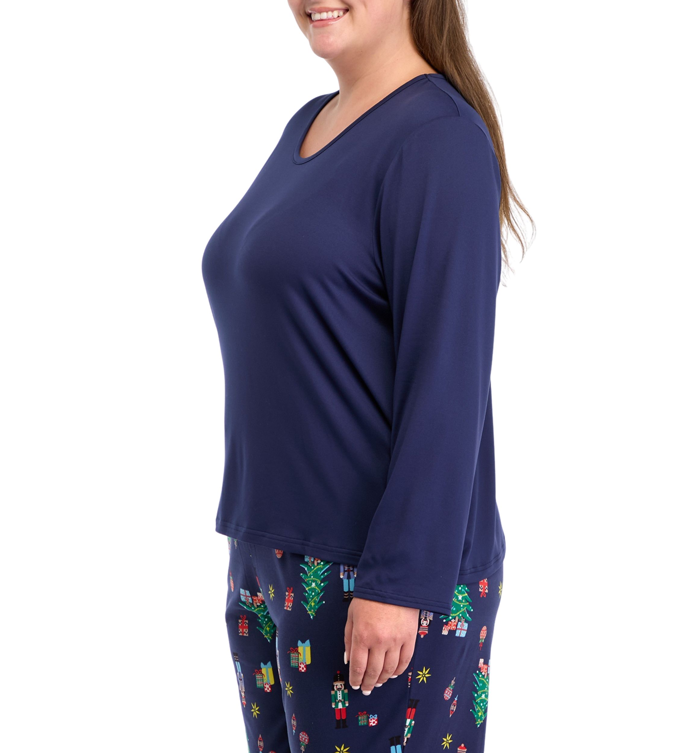 Plus Size Nutcracker Solid Long Sleeve Pajama Top