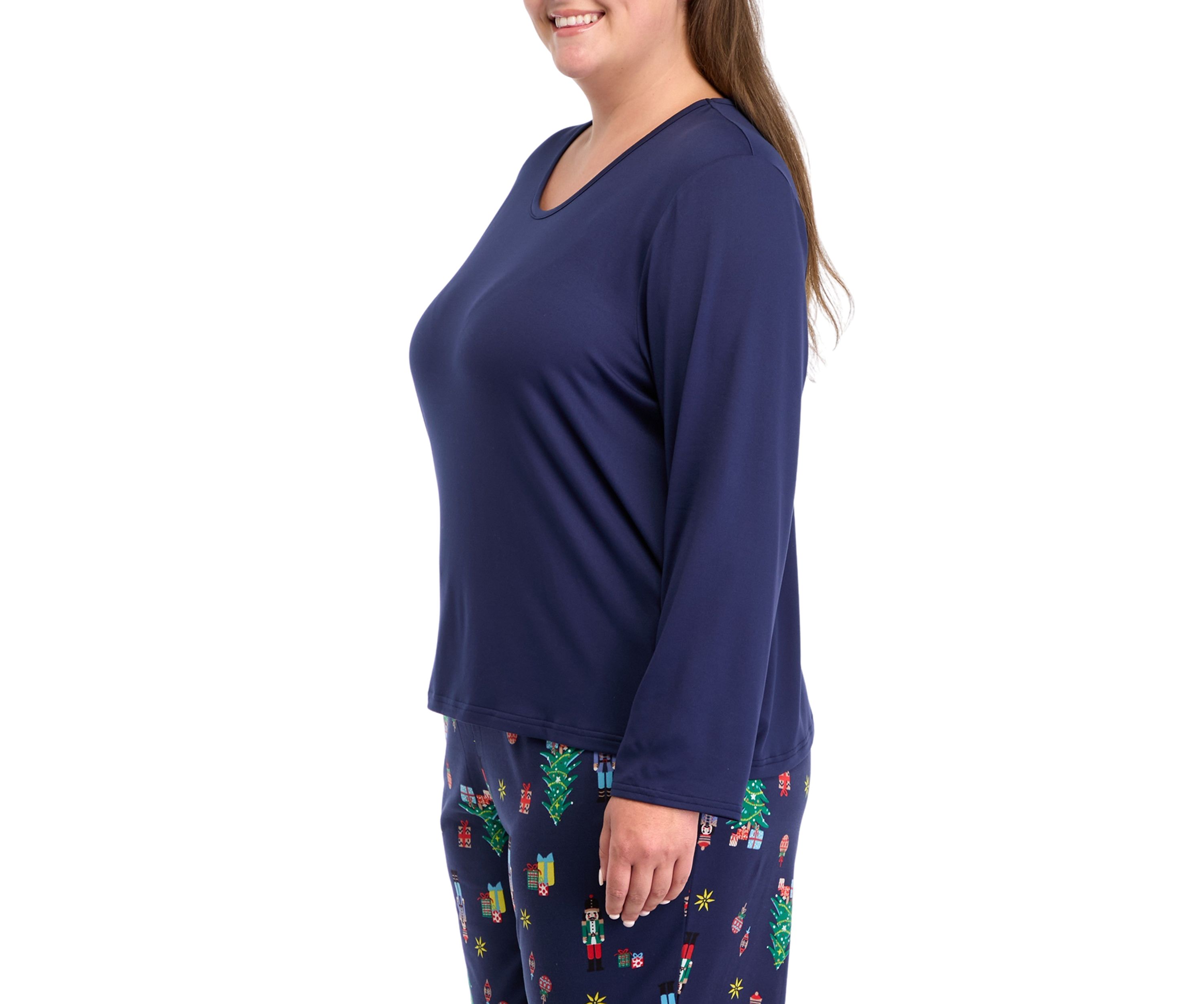 Plus Size Nutcracker Solid Long Sleeve Pajama Top