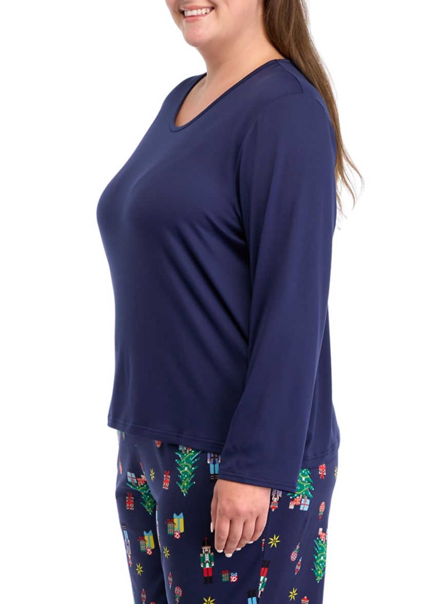 Plus Size Nutcracker Solid Long Sleeve Pajama Top