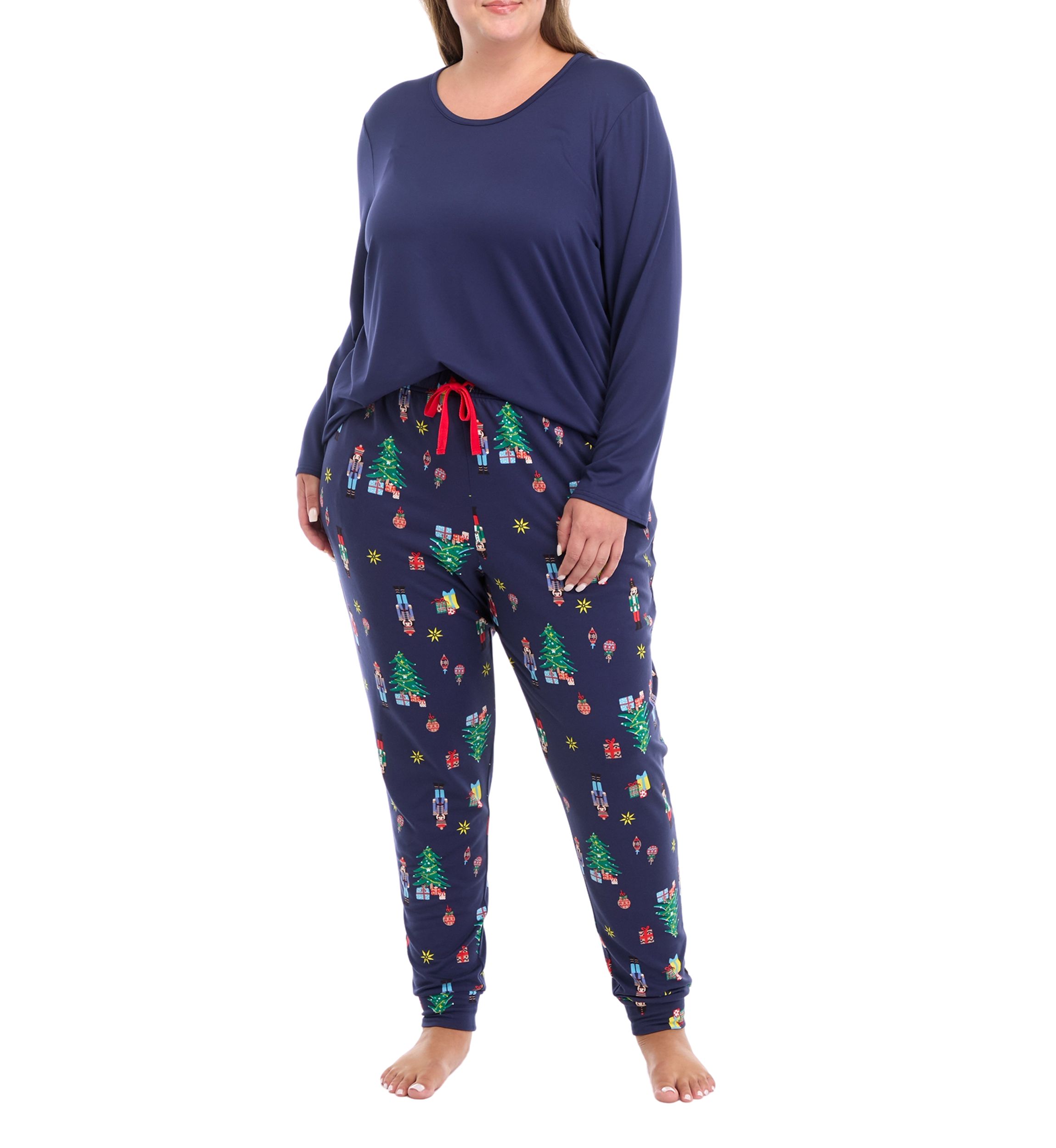 Plus Size Nutcracker Solid Long Sleeve Pajama Top