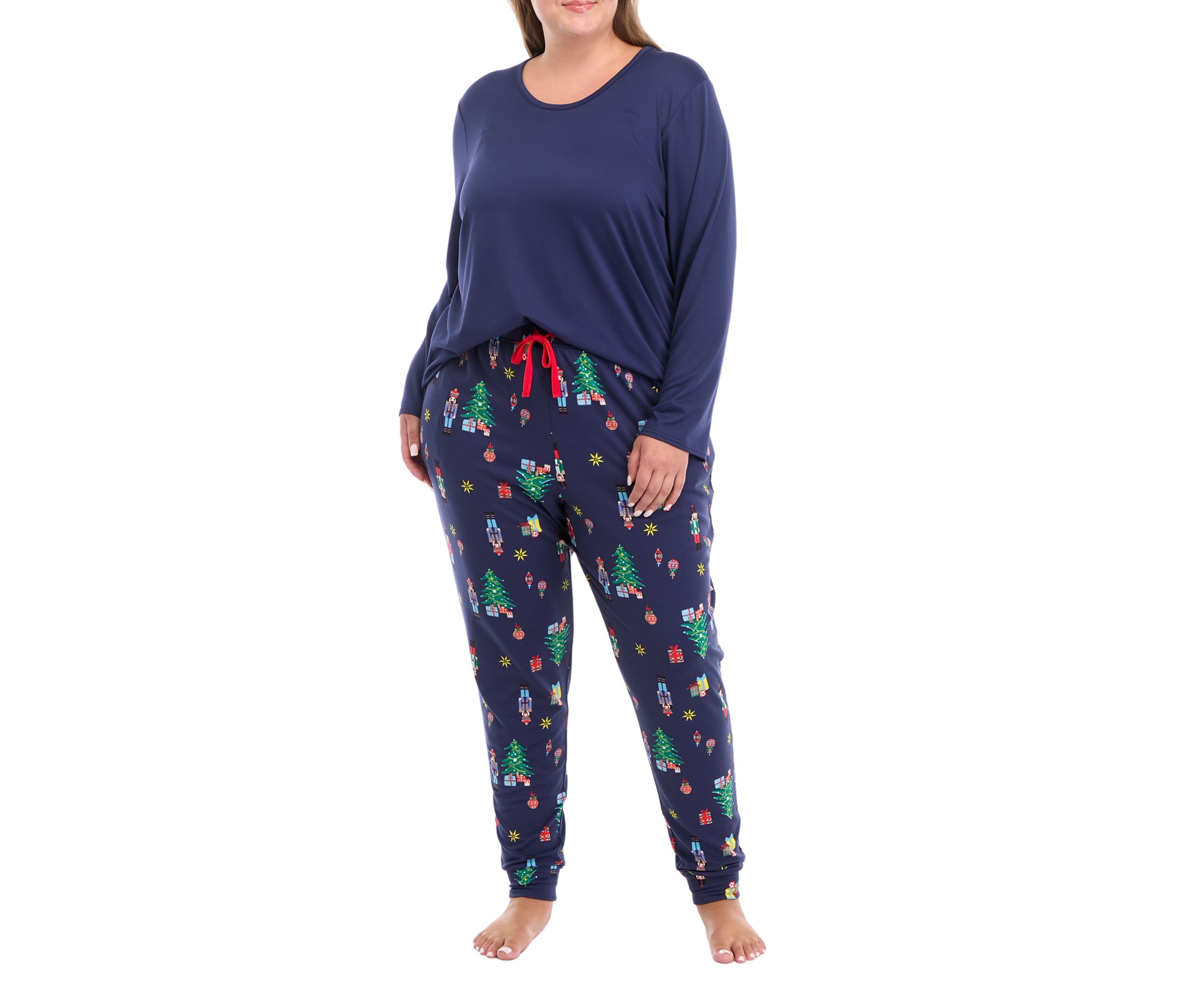 Plus Size Nutcracker Solid Long Sleeve Pajama Top