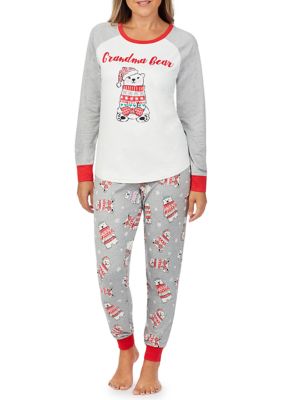 PAJAMARAMA Skier Bear Women's Grandma 2 Piece Pajama Set | belk
