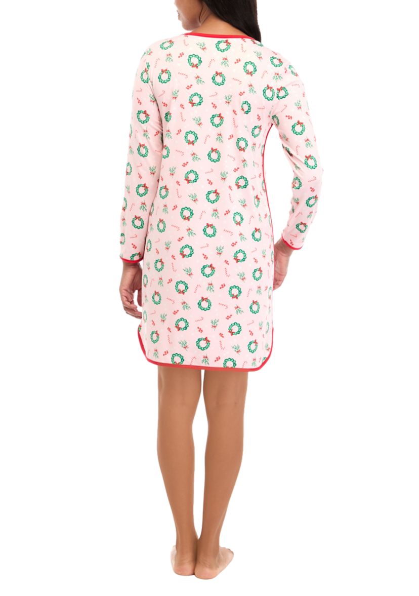 Womens Holiday Wreaths Long Sleeve Nightgown