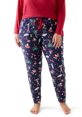 PAJAMARAMA Women's Plus Size Beachy Christmas Jogger Pajama Pants, Navy Blue, 3X