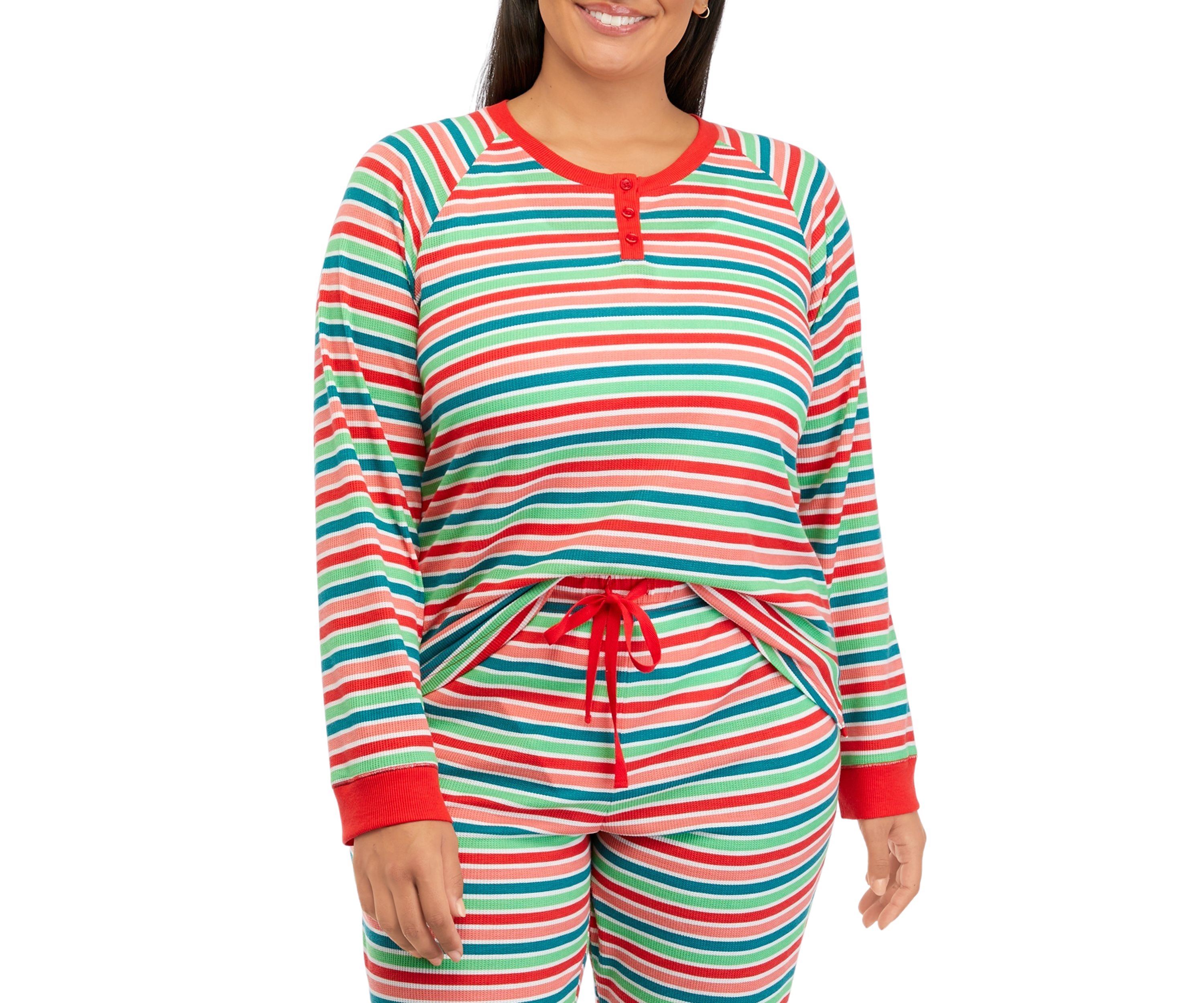 Plus Size Merry Multi Stripe Henley Sleep Shirt