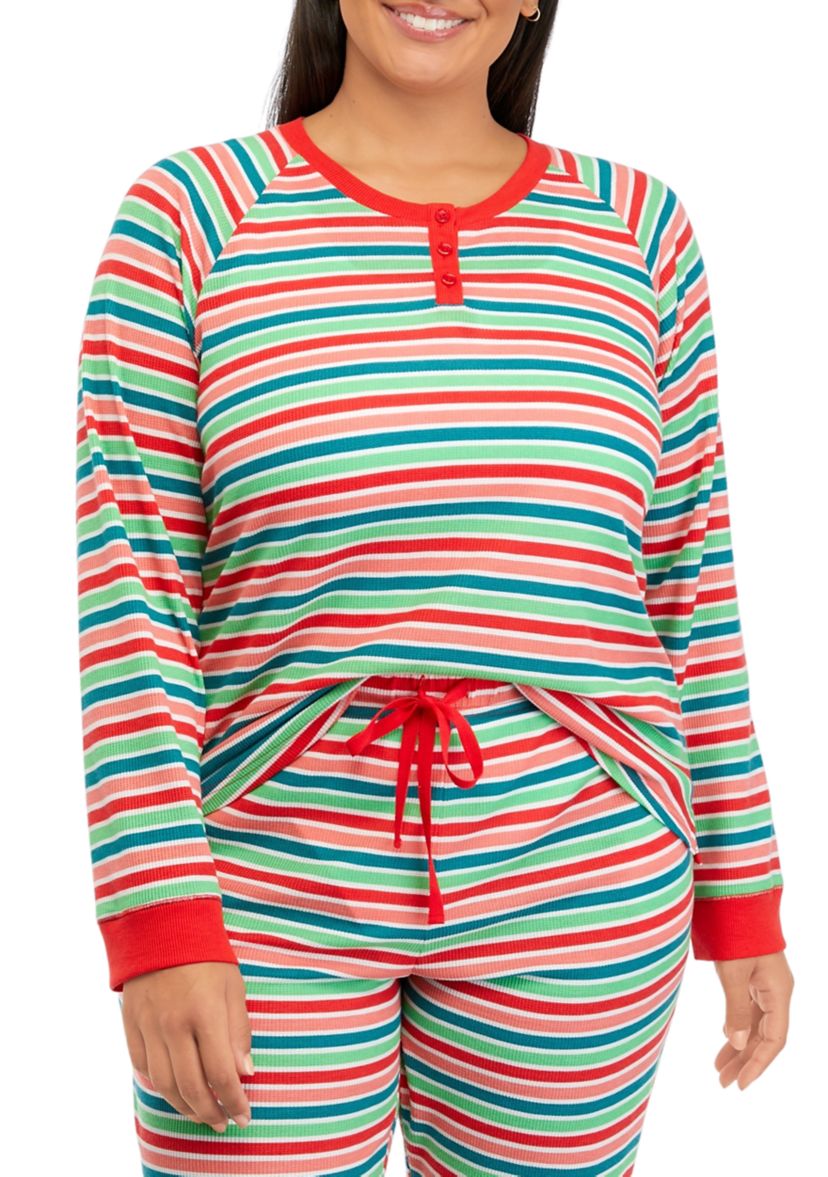 Plus Size Merry Multi Stripe Henley Sleep Shirt