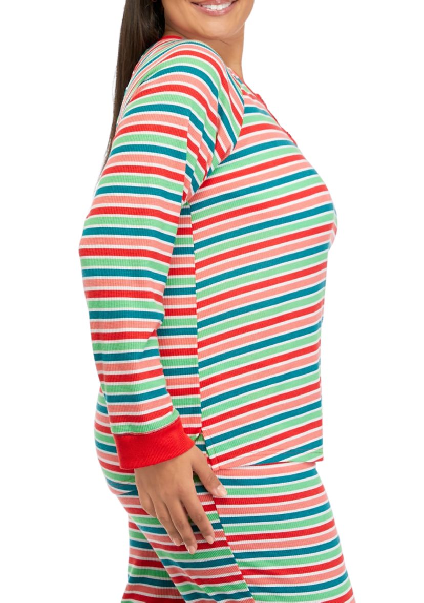 Plus Size Merry Multi Stripe Henley Sleep Shirt