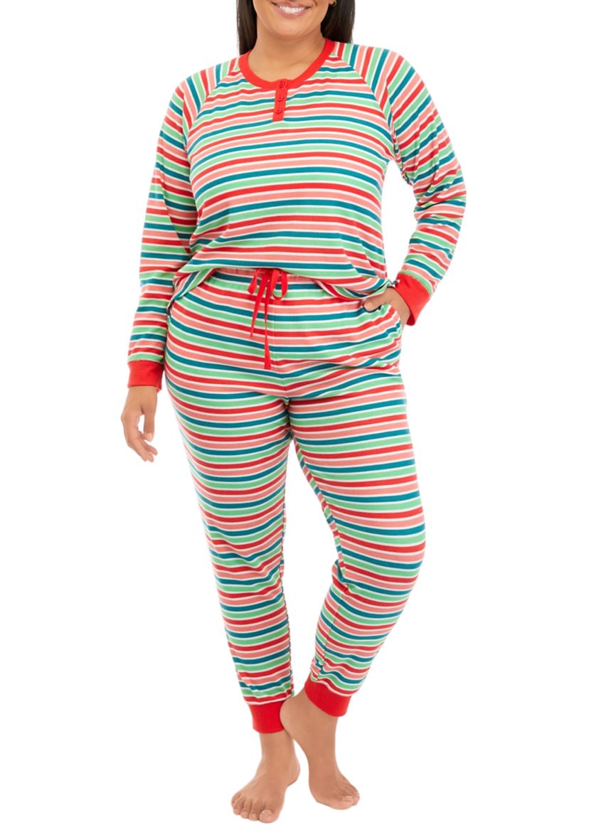 Plus Size Merry Multi Stripe Henley Sleep Shirt