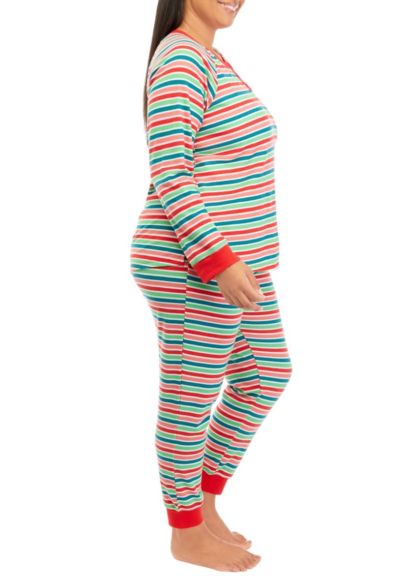 Plus Size Merry Multi Stripe Henley Sleep Shirt