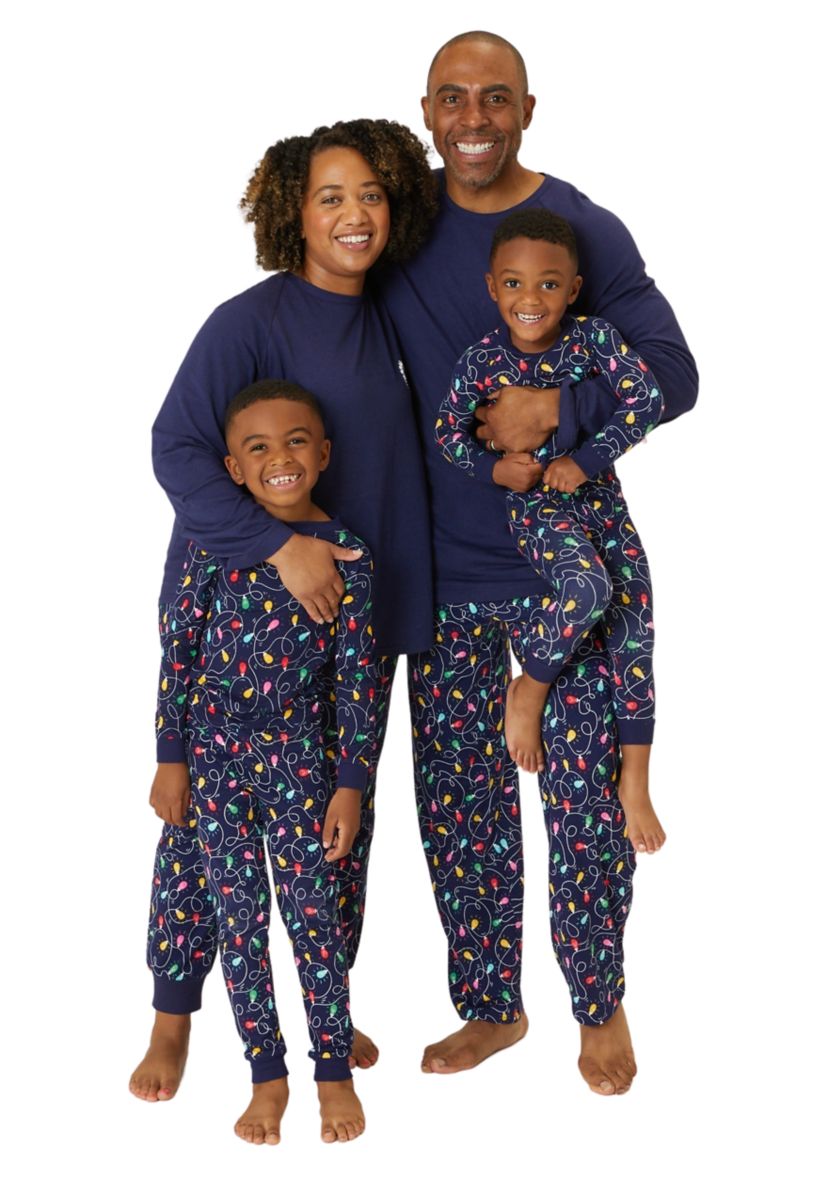 Plus Size Navy Lights Long Sleeve Crew Neck Pajama Top