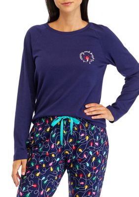 Women's Navy Lights Long Sleeve Crew Neck Pajama Top