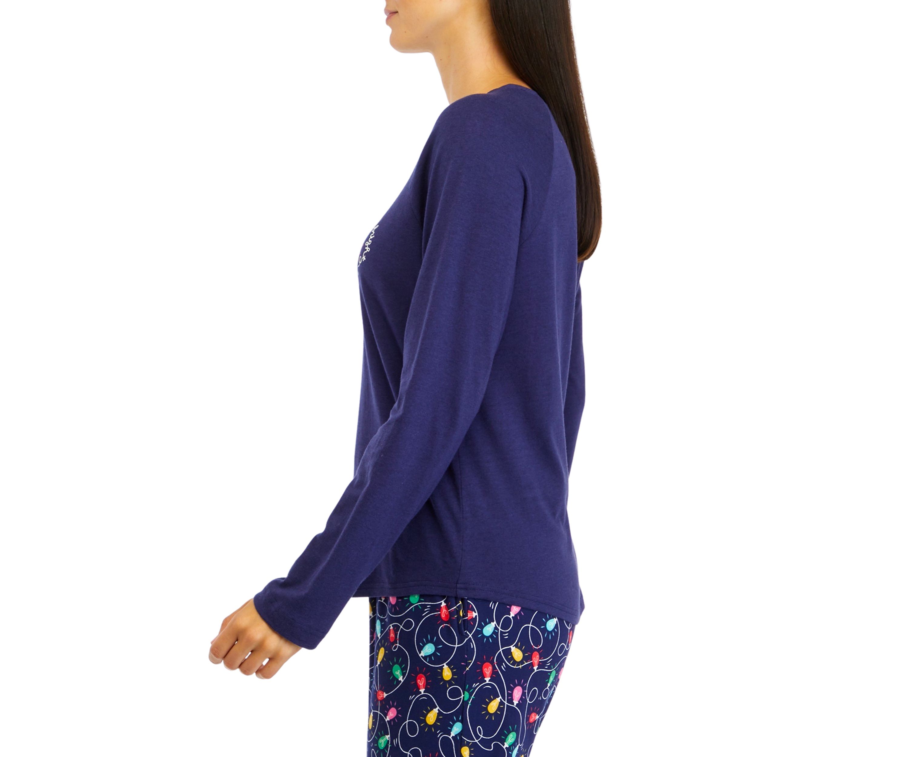 Womens Navy Lights Long Sleeve Crew Neck Pajama Top