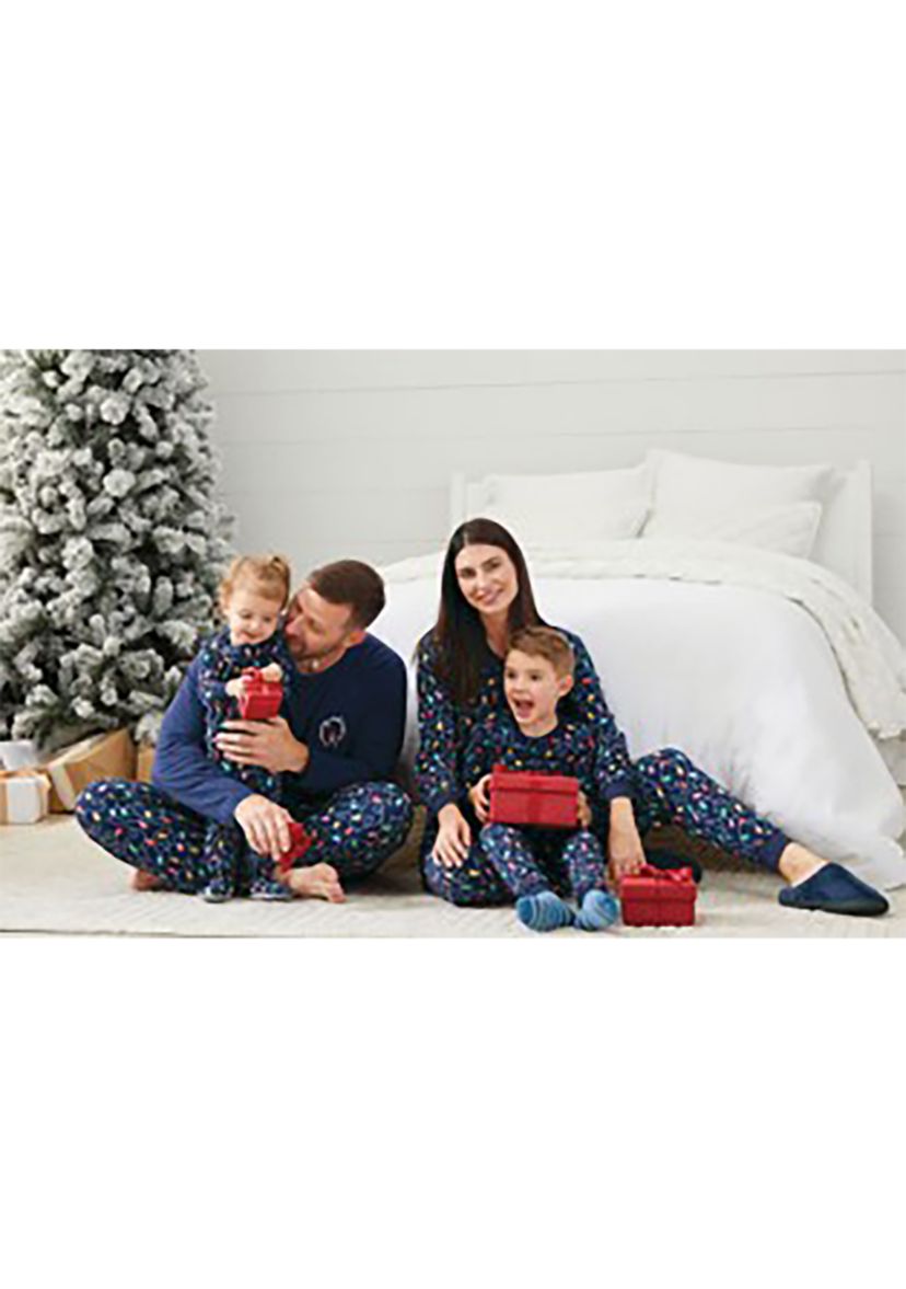 Womens Navy Lights Long Sleeve Crew Neck Pajama Top