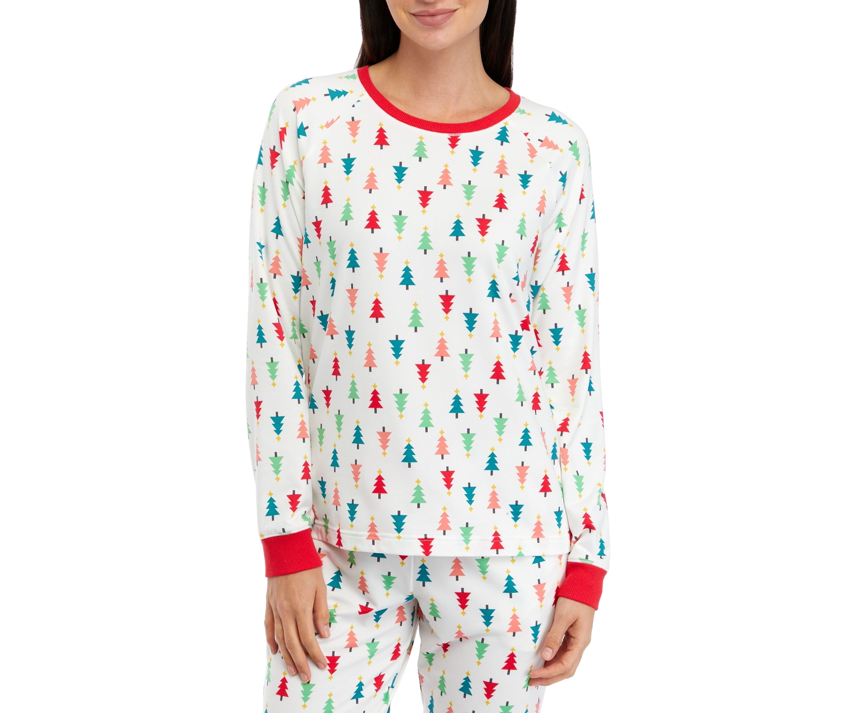Womens Merry Multi Trees Long Sleeve Crew Neck Pajama Shirt
