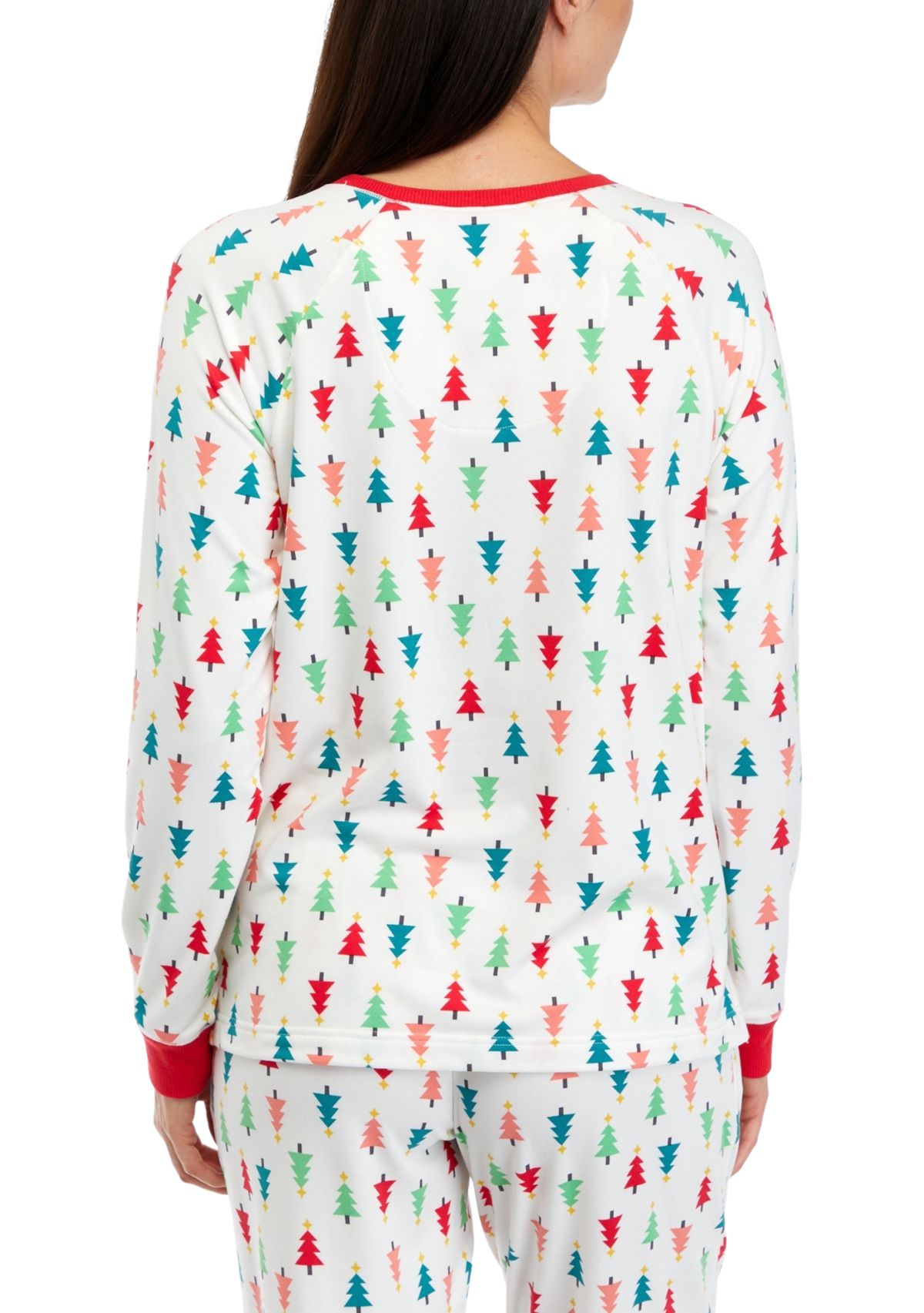 Womens Merry Multi Trees Long Sleeve Crew Neck Pajama Shirt