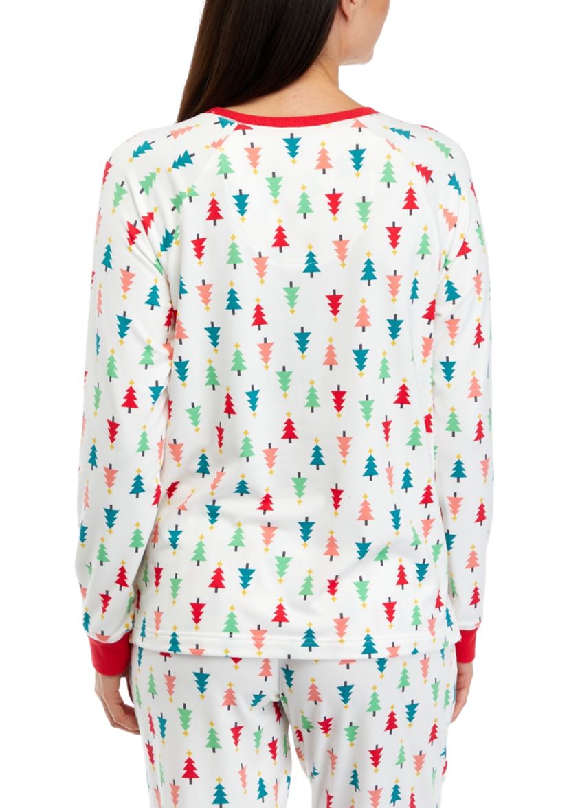 Womens Merry Multi Trees Long Sleeve Crew Neck Pajama Shirt
