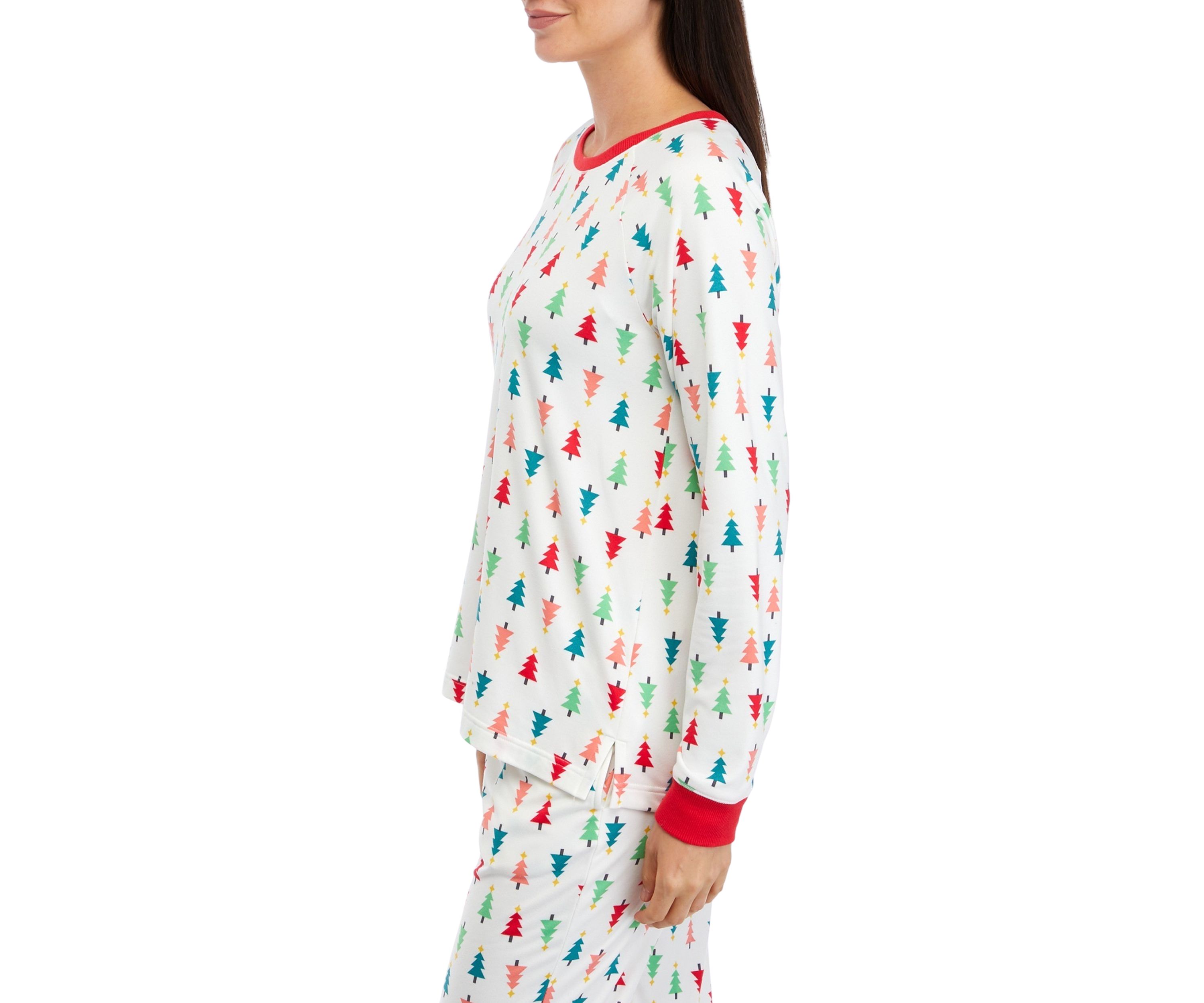 Womens Merry Multi Trees Long Sleeve Crew Neck Pajama Shirt