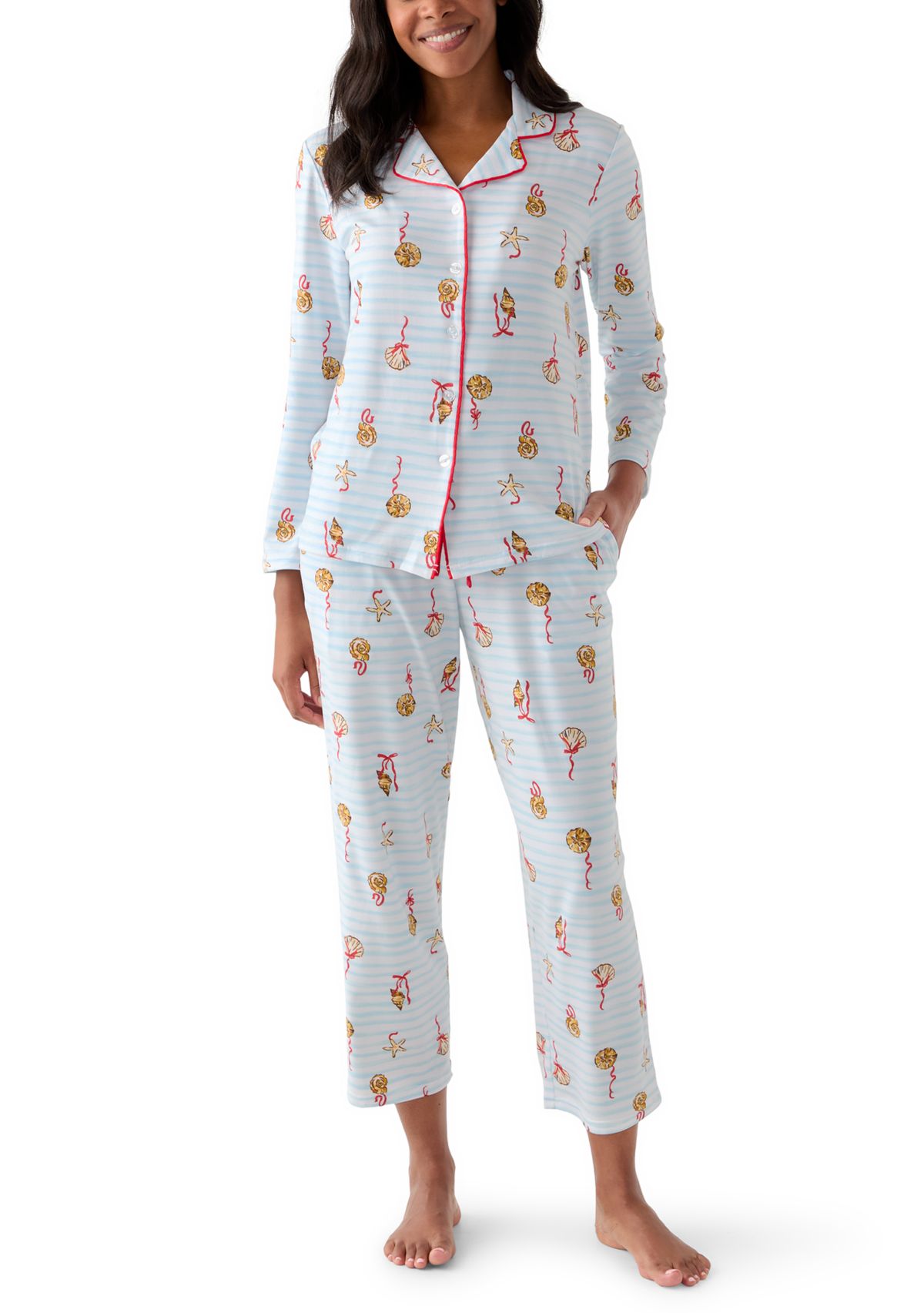Women’s Shell Stripe Notch Pajama Set 