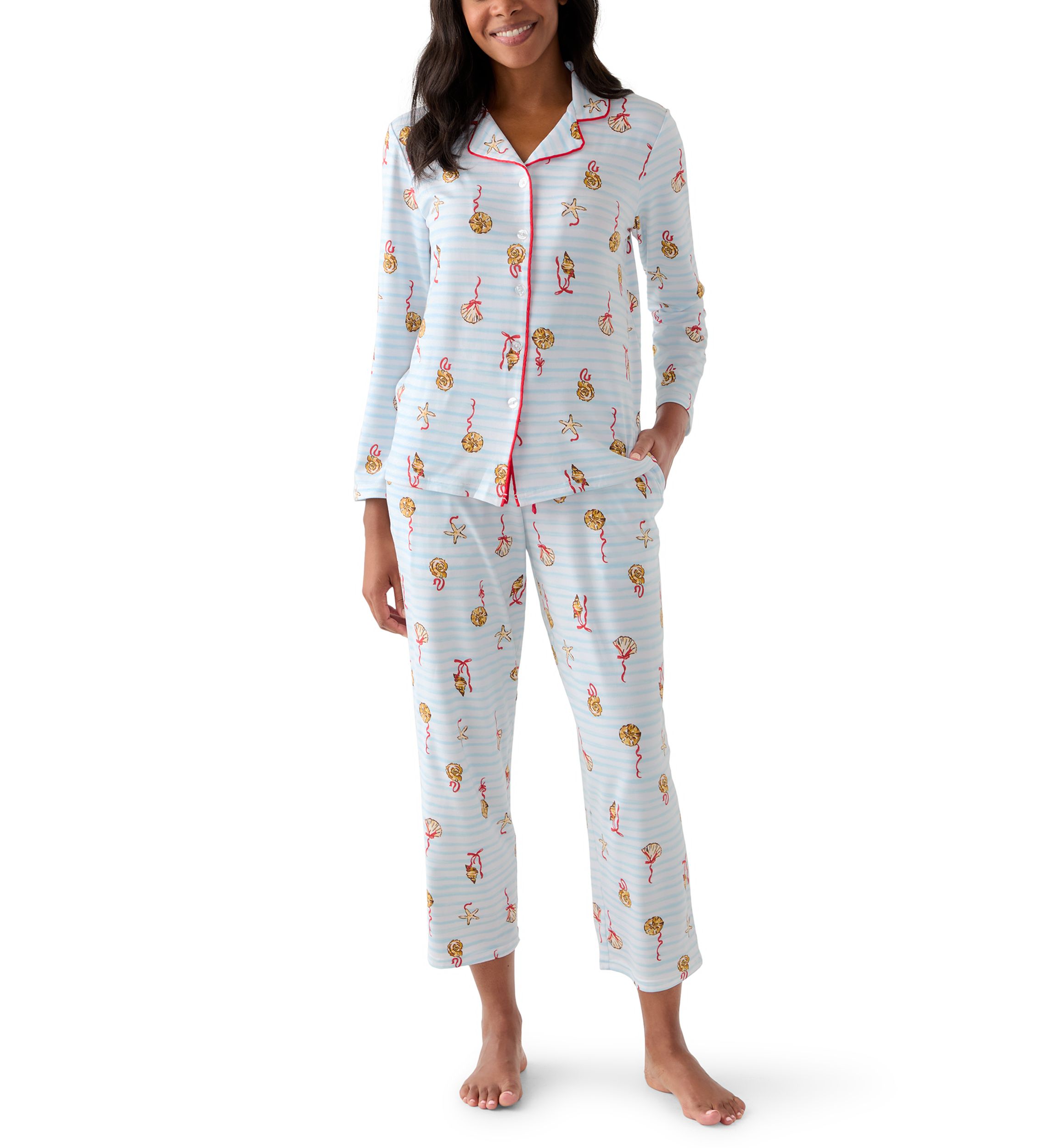 Women’s Shell Stripe Notch Pajama Set 