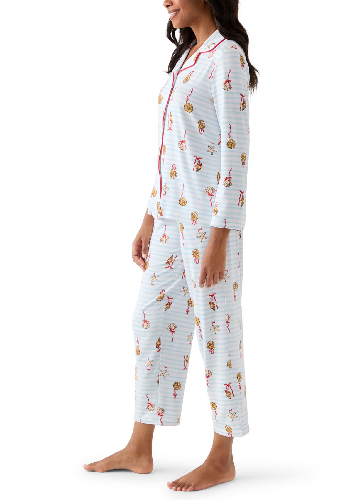 Women’s Shell Stripe Notch Pajama Set 