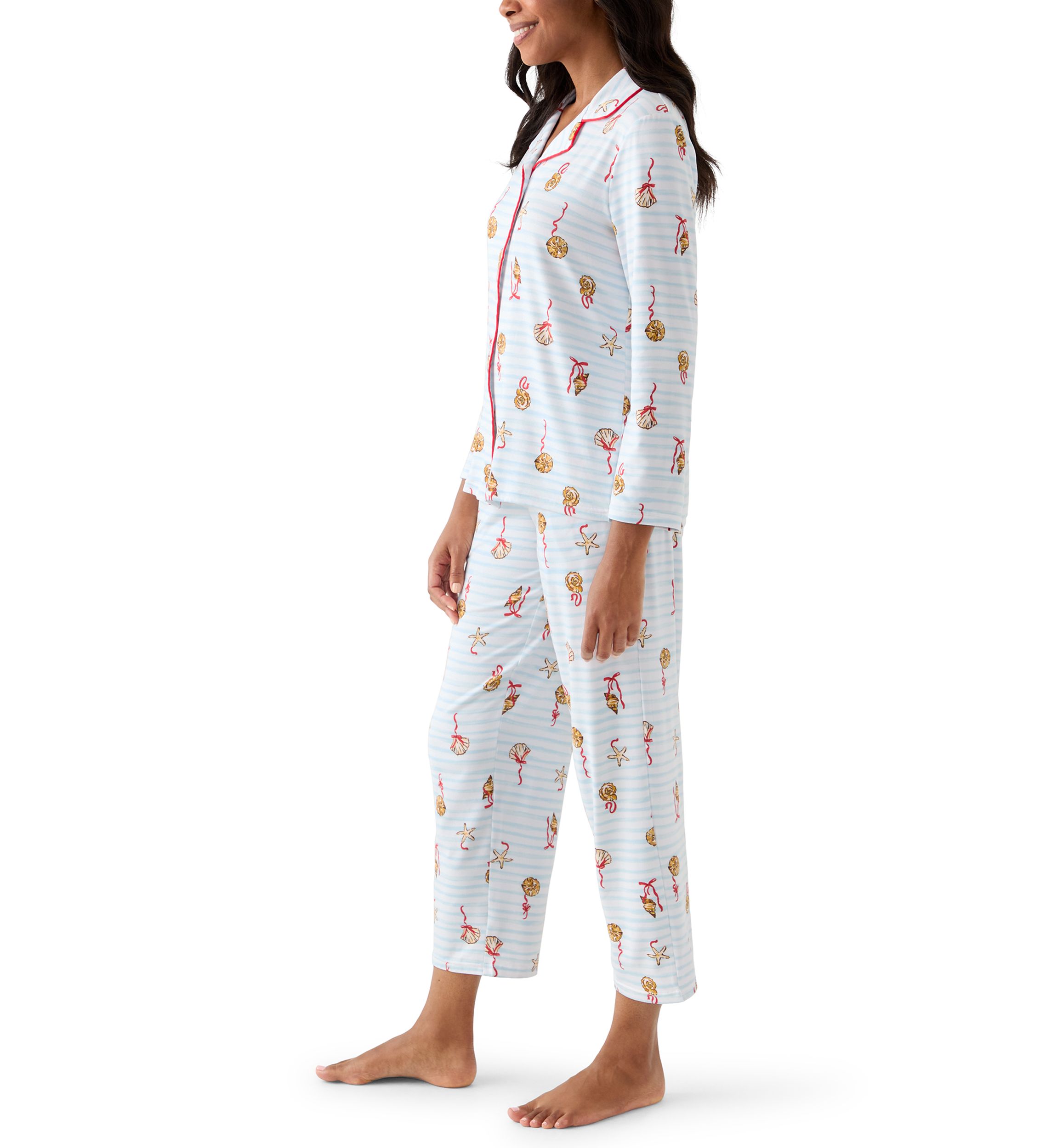 Women’s Shell Stripe Notch Pajama Set 