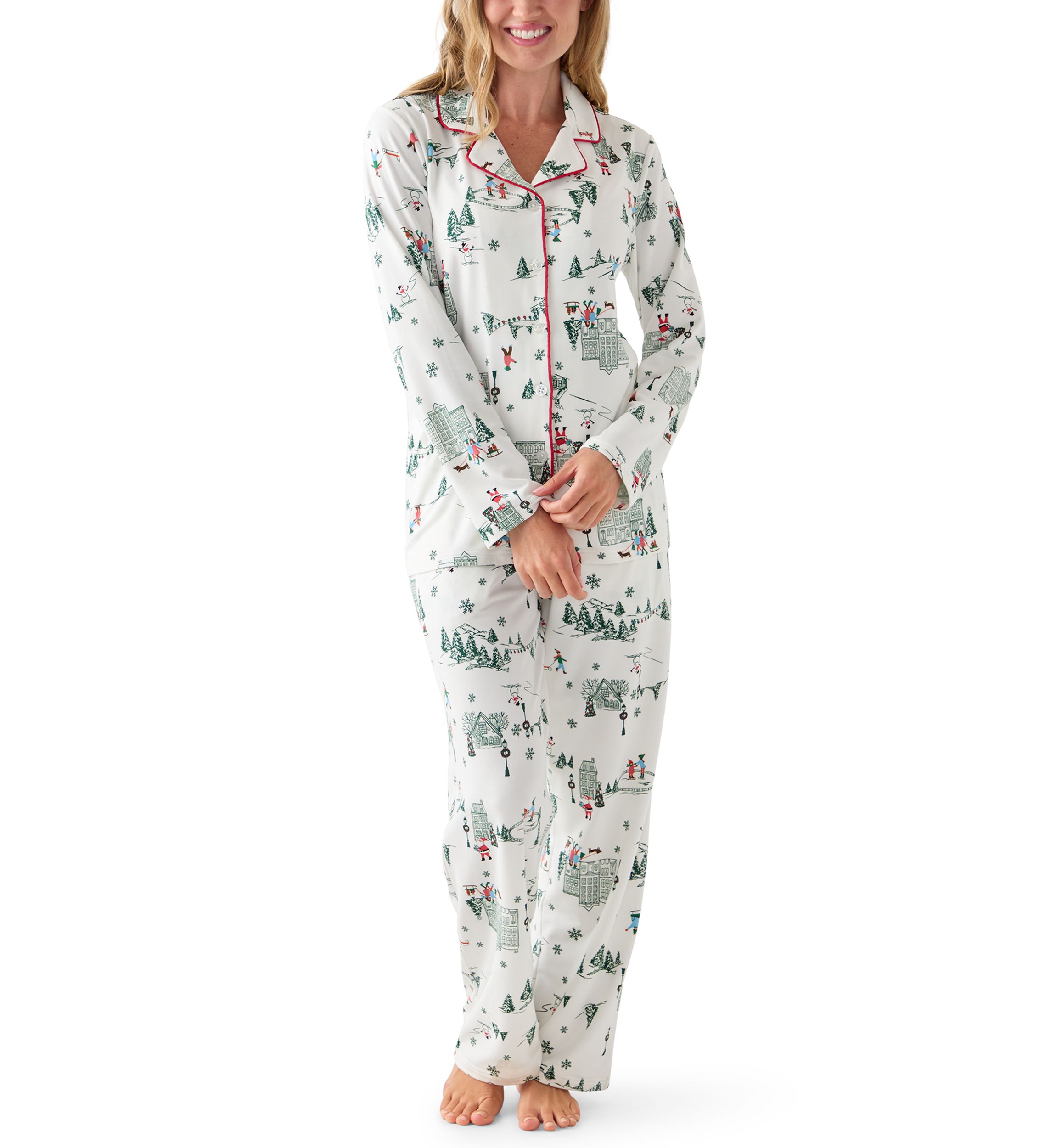 Womens Winter Village Notch Collar Pajama Set 