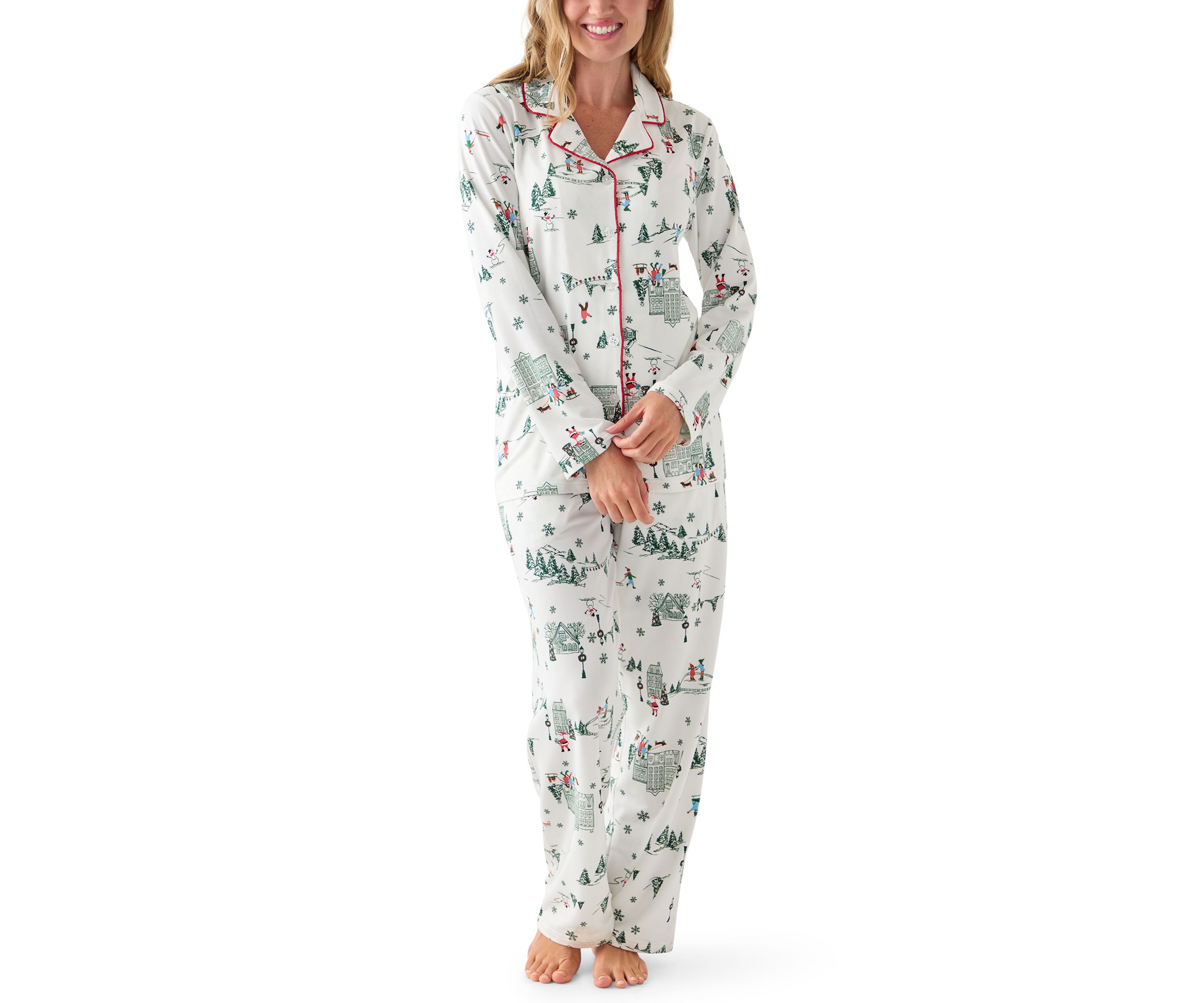 Womens Winter Village Notch Collar Pajama Set 