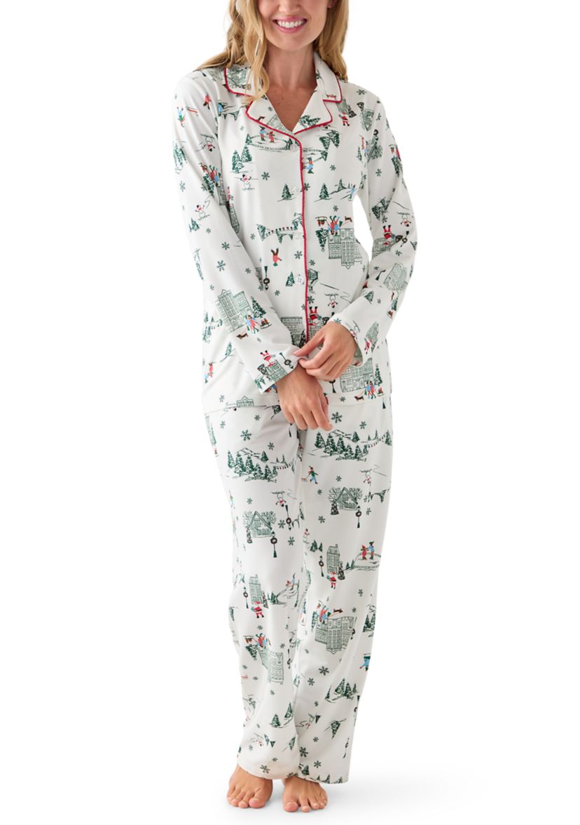 Womens Winter Village Notch Collar Pajama Set 