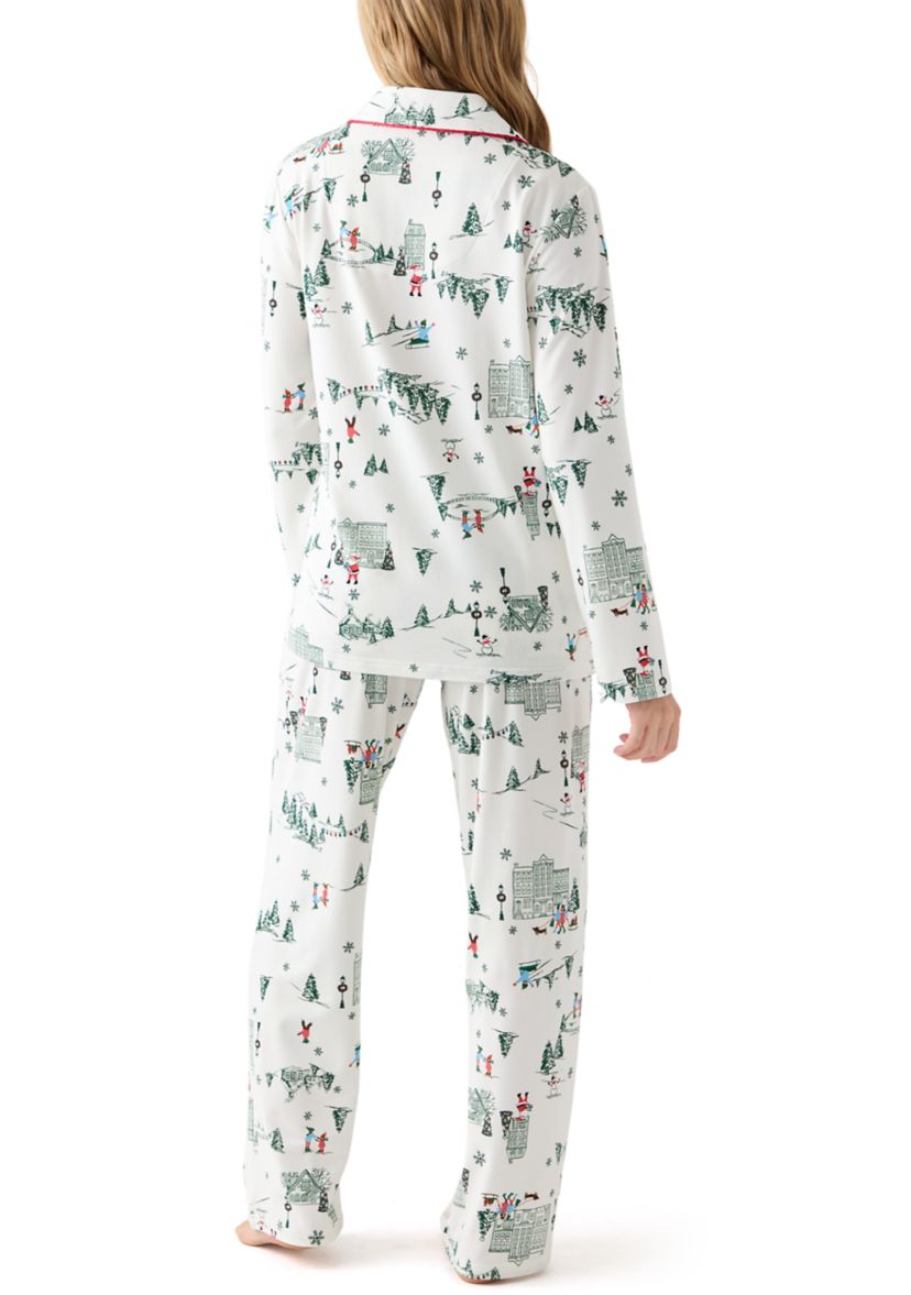 Womens Winter Village Notch Collar Pajama Set 