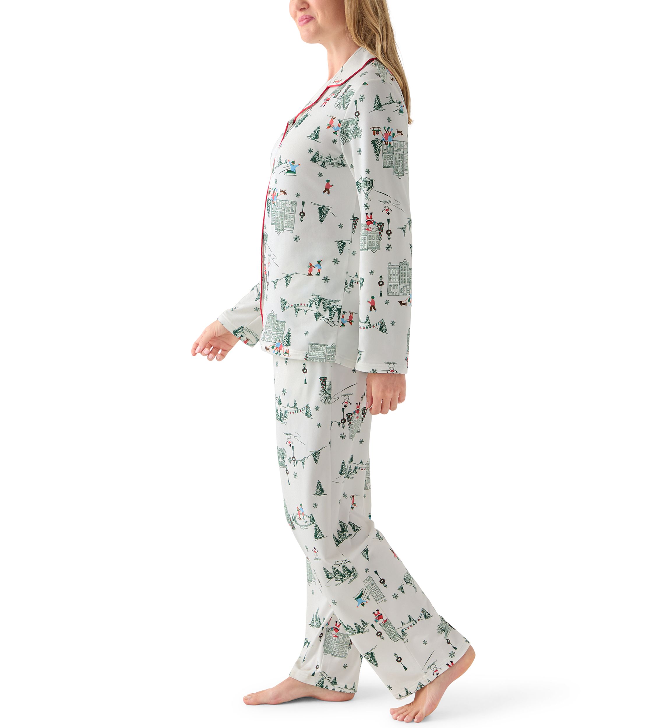 Womens Winter Village Notch Collar Pajama Set 