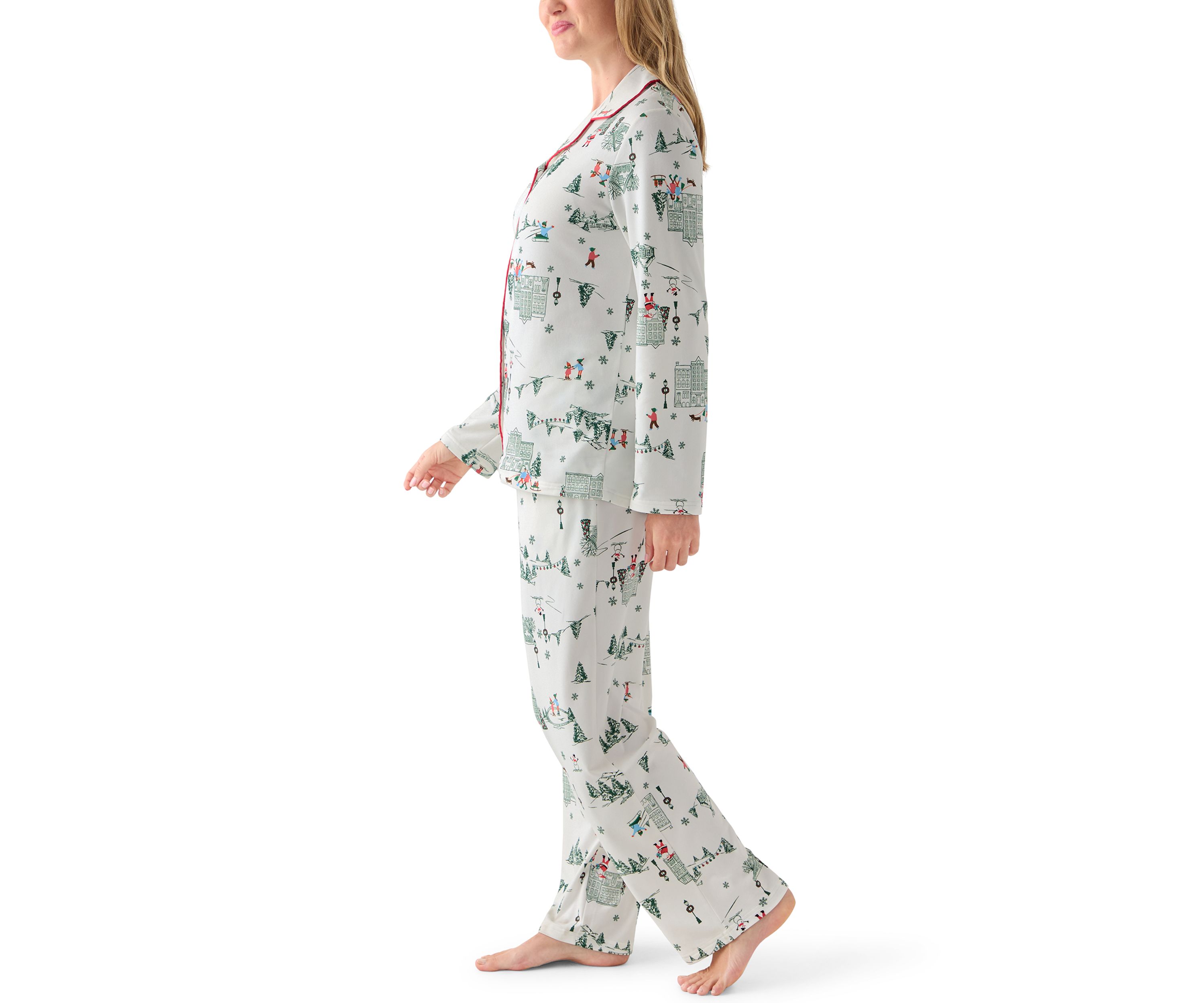 Womens Winter Village Notch Collar Pajama Set 