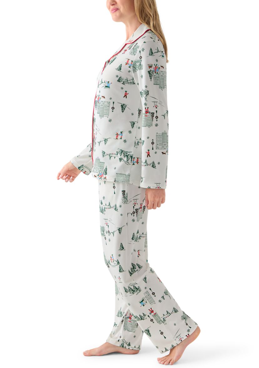 Womens Winter Village Notch Collar Pajama Set 