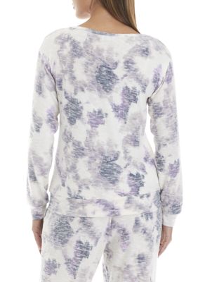 Printed Slub Hacci Long Sleeve V-Neck Sleep Shirt